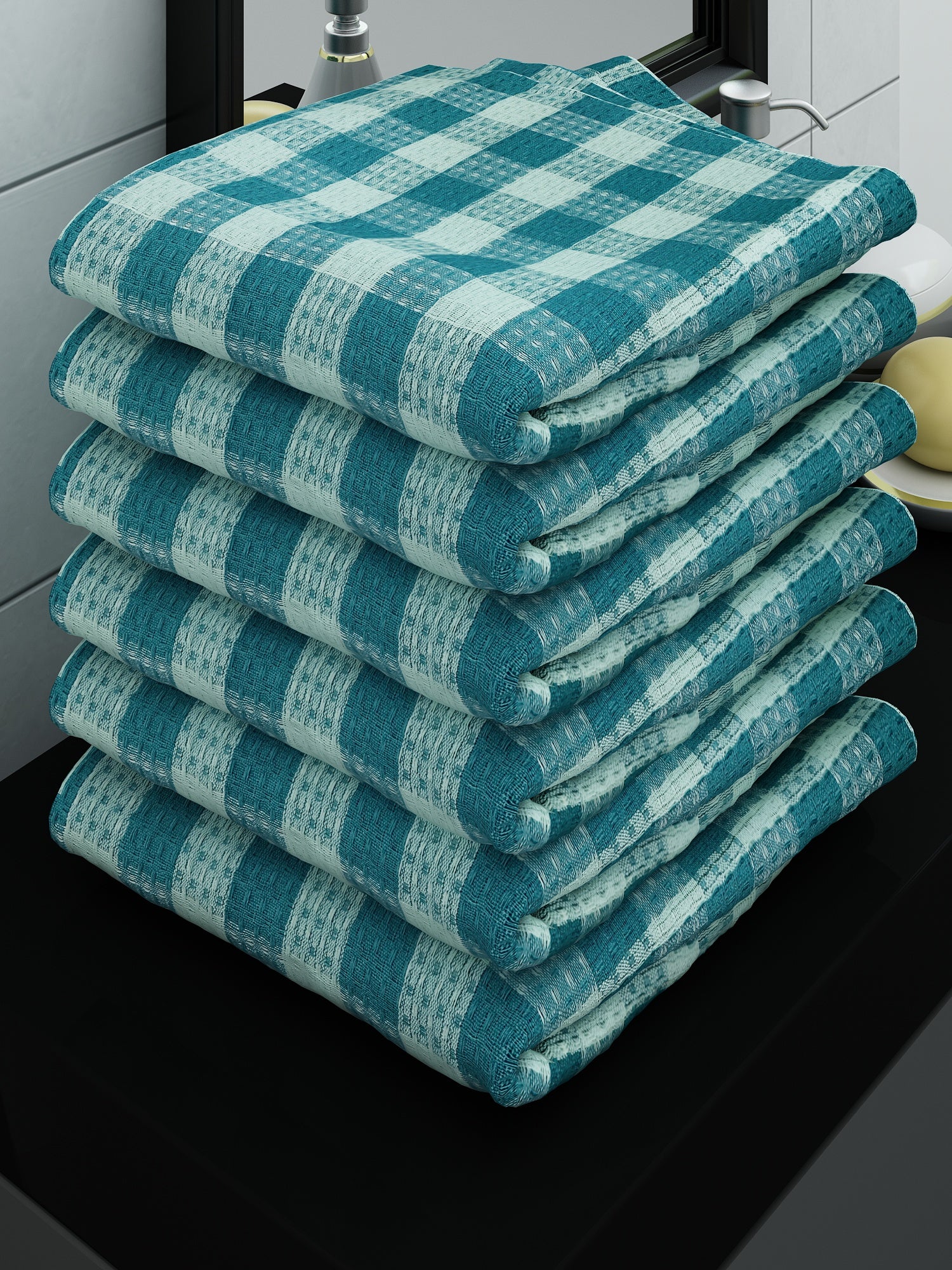 Premium green checkers cotton bath towel soft feel