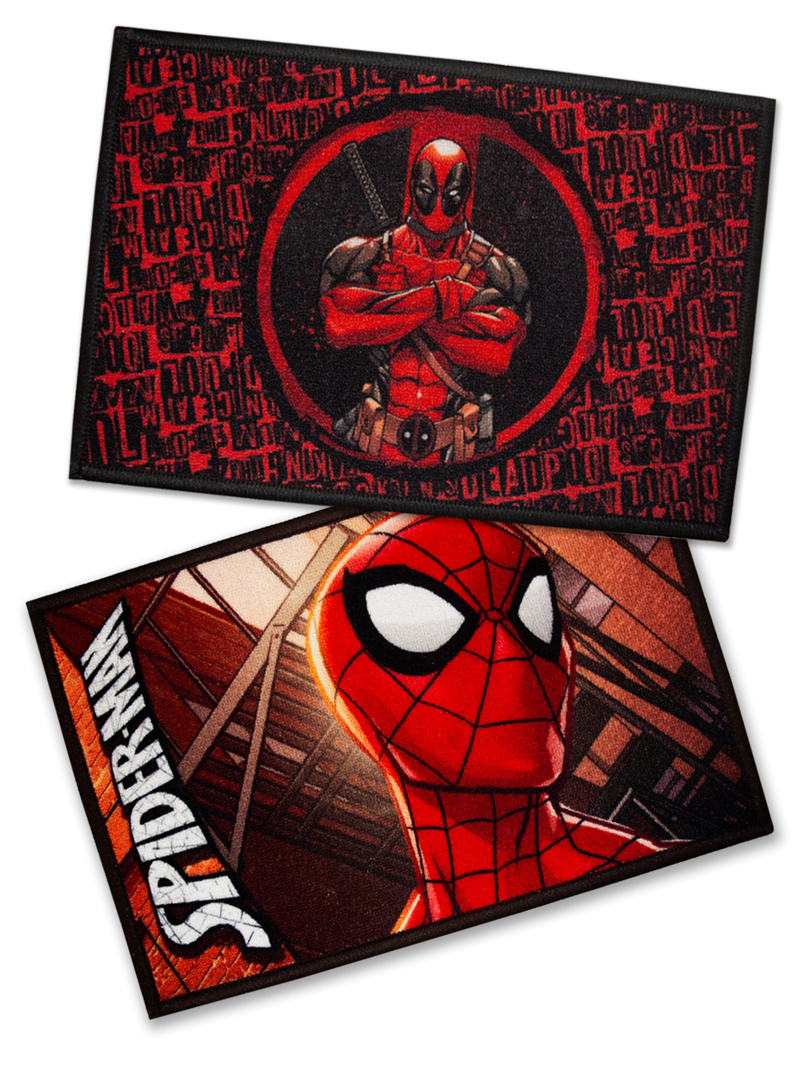 Premium kids doormat with Marvel Spiderman and Deadpool design, anti-slip latex backing, multicolor, pack of 2.

