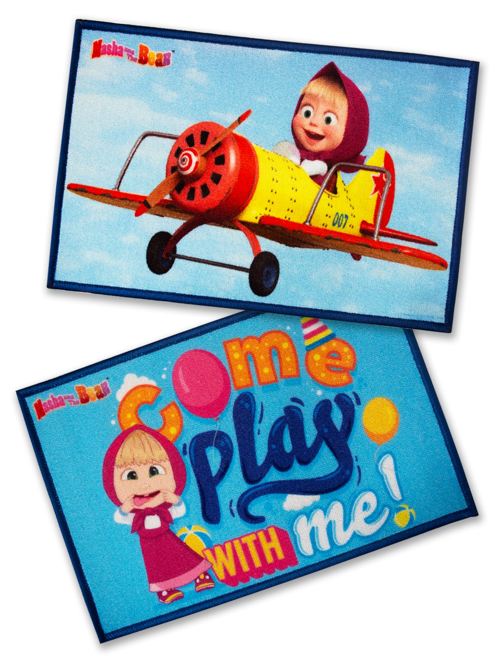 Premium kids nylon doormat set of 2 by Athom Living, Masha and The Bear design, multicolor, anti-skid latex backing, 37x57 cm size.
