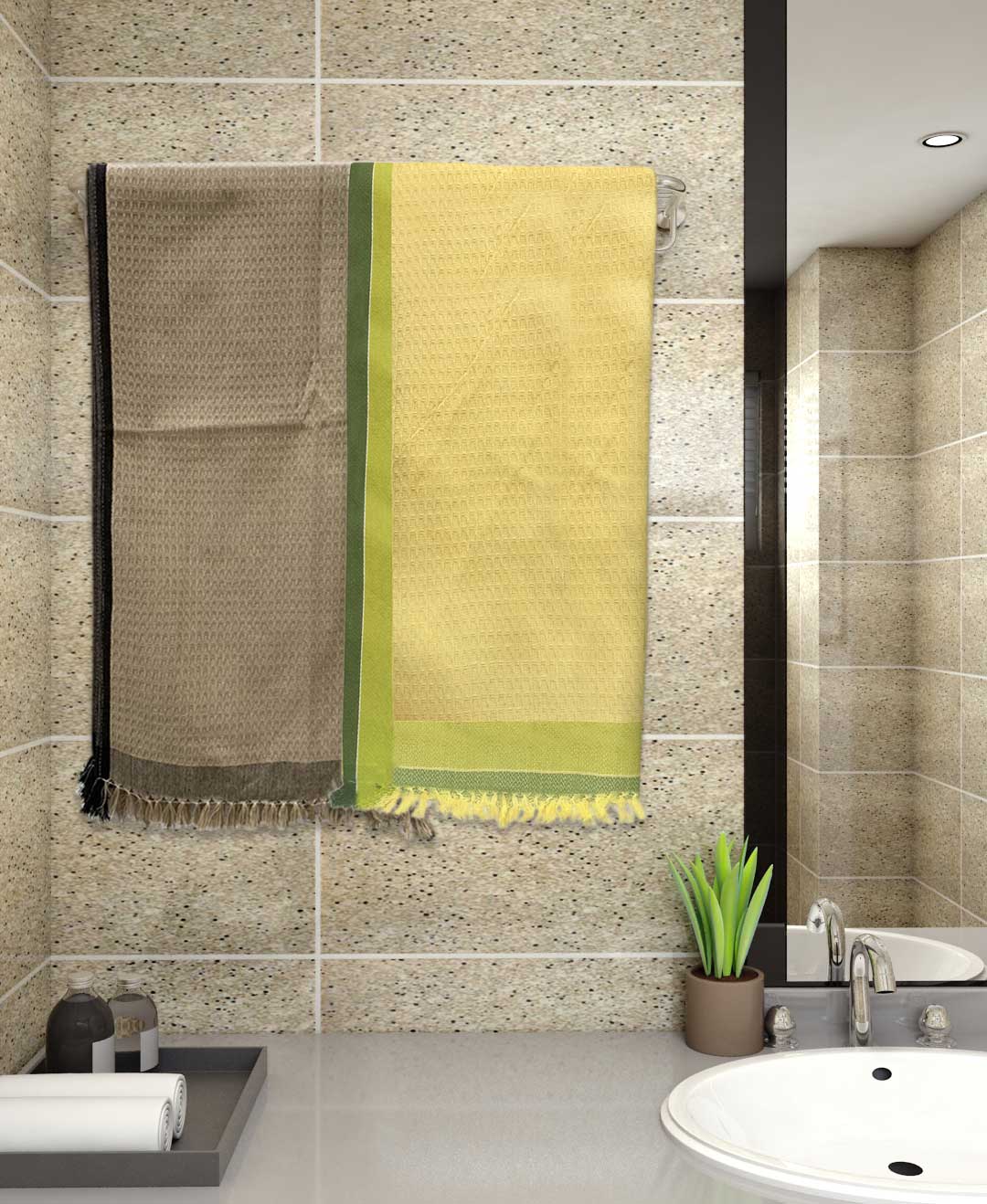 Premium light brown yellow cotton bath towel 