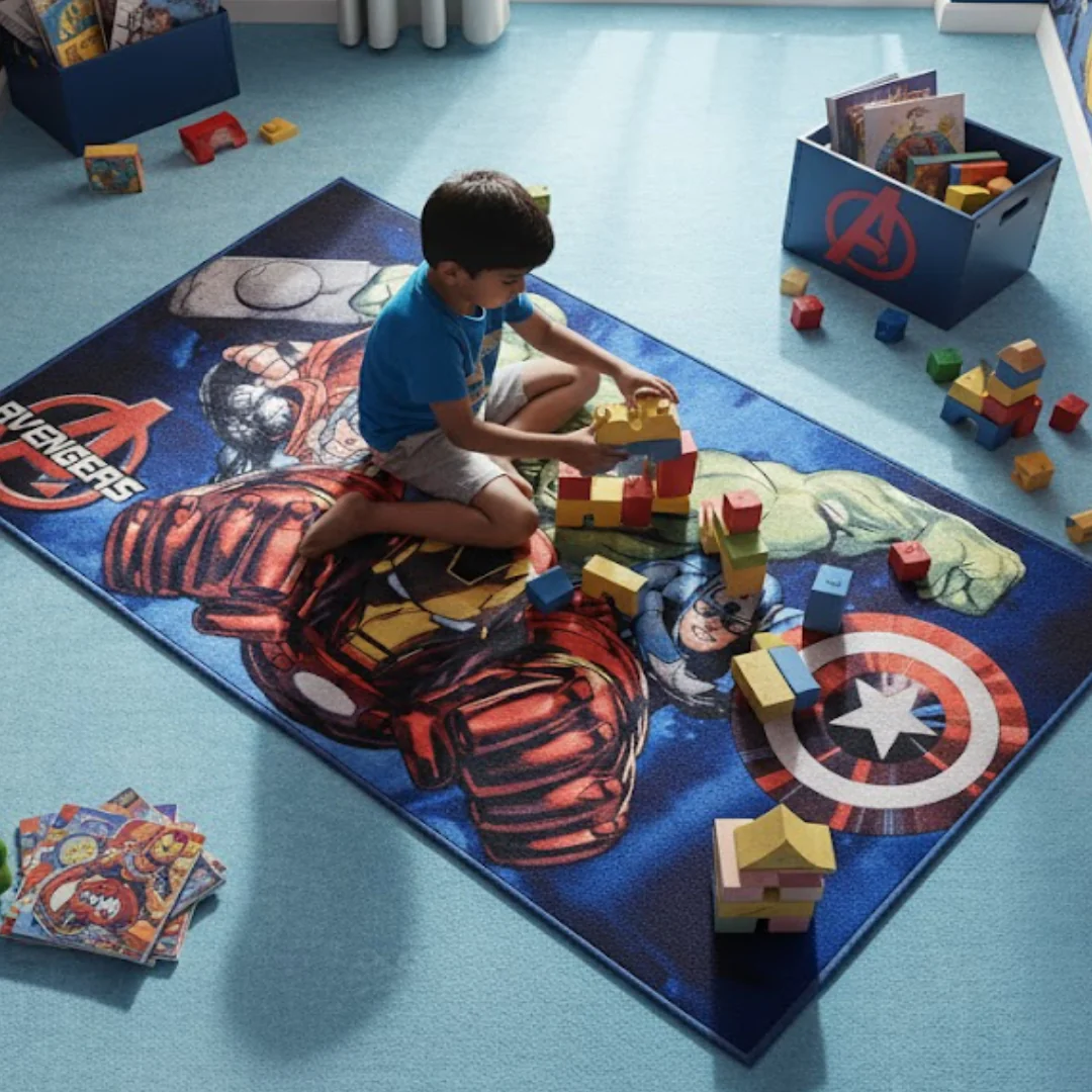 Premium quality Avengers kids bath towel and kids carpet combo pack, featuring vibrant designs and kid-friendly materials, perfect for gifting or enhancing children’s rooms.