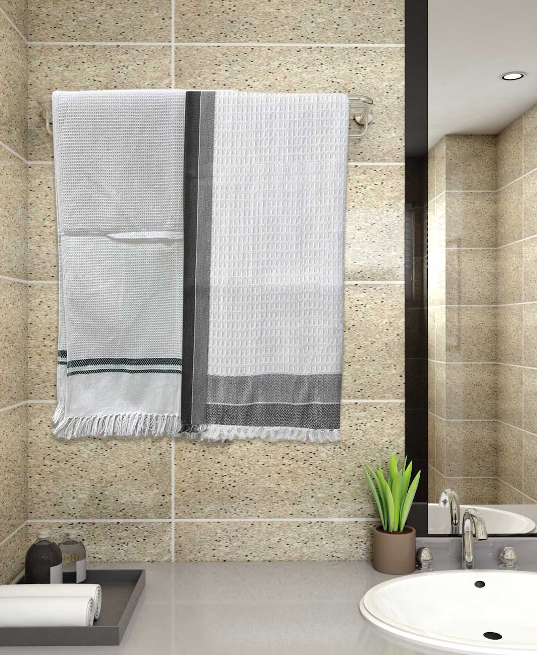 Premium white cotton bath towel pack of two, soft feel