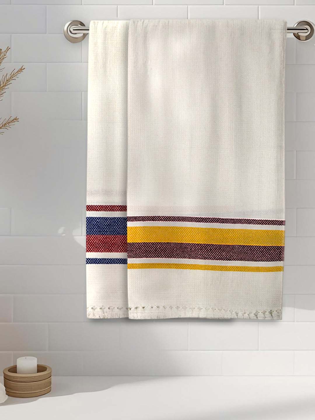 Premium white waffle cotton bath towel set 