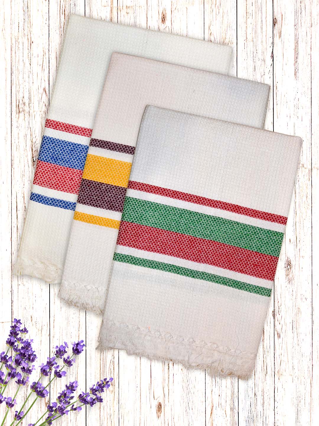 Premium white waffle cotton bath towel set of 3