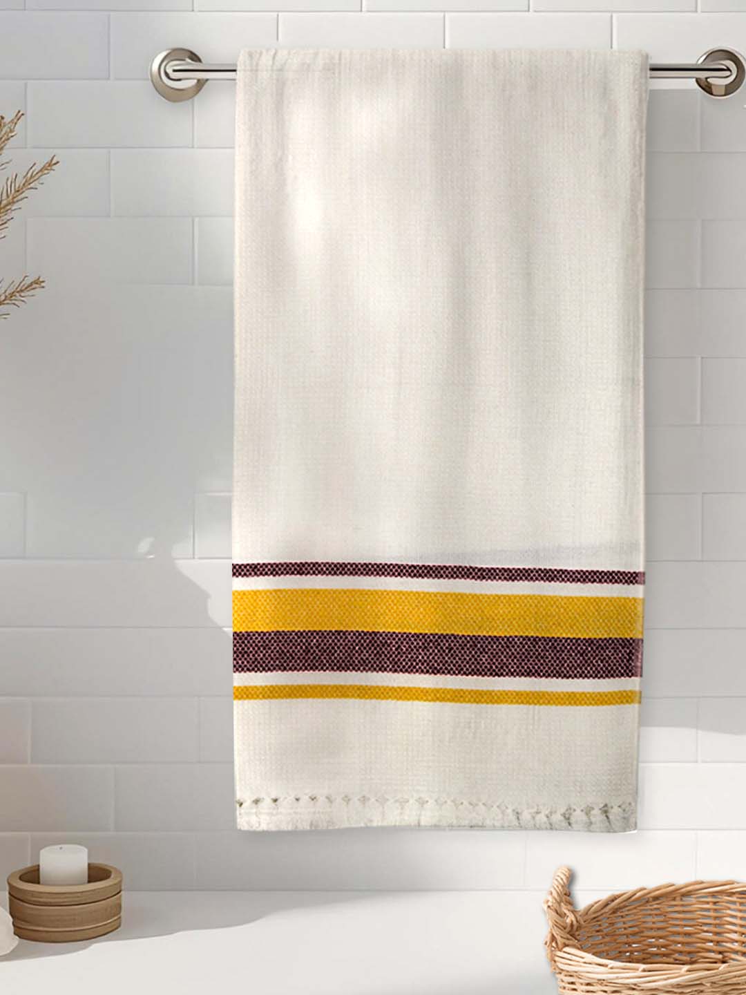 Premium white waffle cotton bath towel soft 