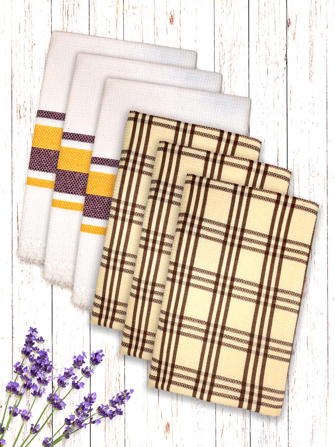 Premium white yellow waffle cotton bath towel pack 6