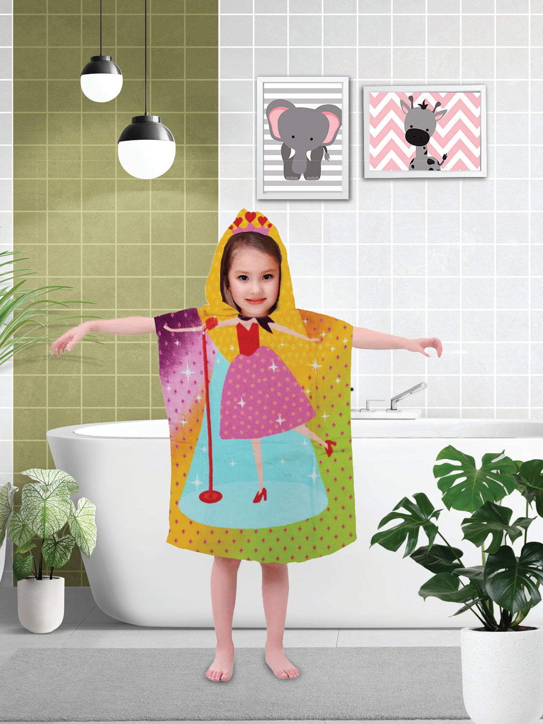 Princess Magic Kids Hooded Bath Towel Poncho 60x120 cm by Athom Living featuring soft, quick-dry fabric designed for comfort. Ideal for daily use and beach fun, perfect for girls who love Kids Hooded Poncho Towels.