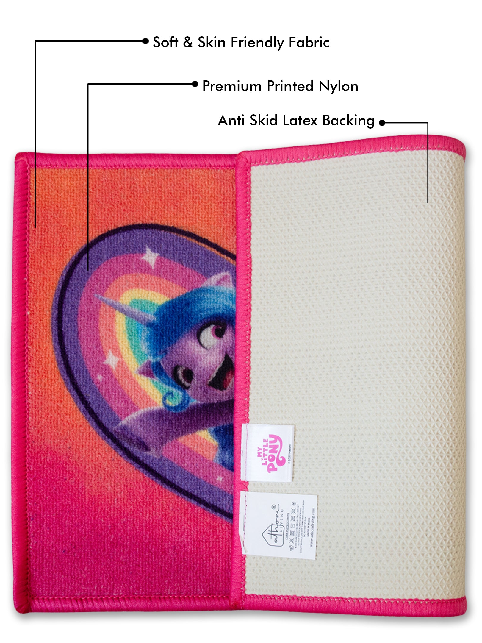 Set of 2 Athom Living My Little Pony printed kids doormats in multicolour, non-slip latex backing, premium nylon, stylish and safe for kids spaces
