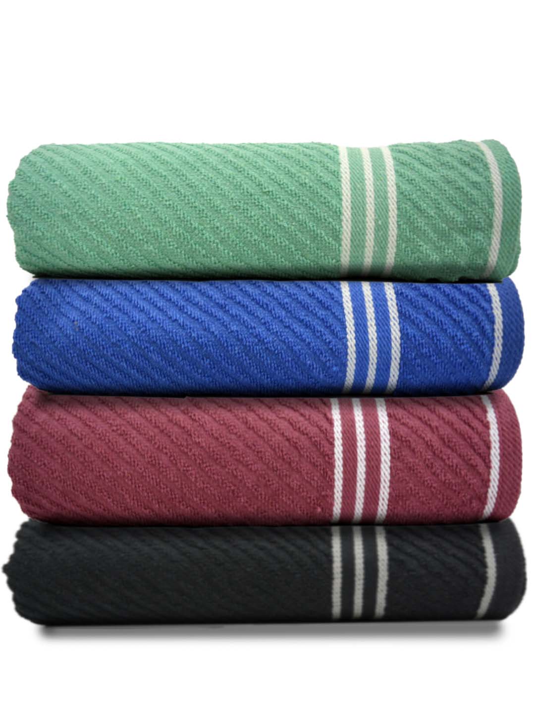 Set of 4 Athom Living Terry Towels with diagonal stripe design, crafted for softness, quick drying, and long-lasting comfort in bathrooms, gyms, and travel.