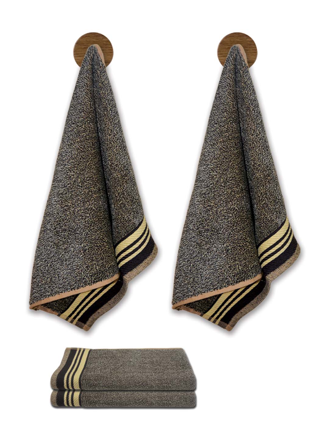 Set of 4 Milange brown Soft Cotton Hand Towels by Athom Living, luxurious and soft, ideal for bathroom, kitchen, or guest use, enhancing comfort and style.