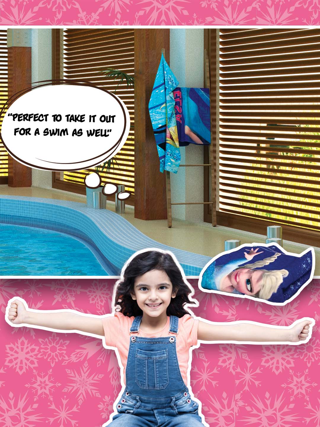 Soft Cotton Disney Frozen Elsa Blue Bath Towel – 350 GSM, 60x120 cm, kids favorite cartoon towel, luxury absorbent fabric by Athom Living.