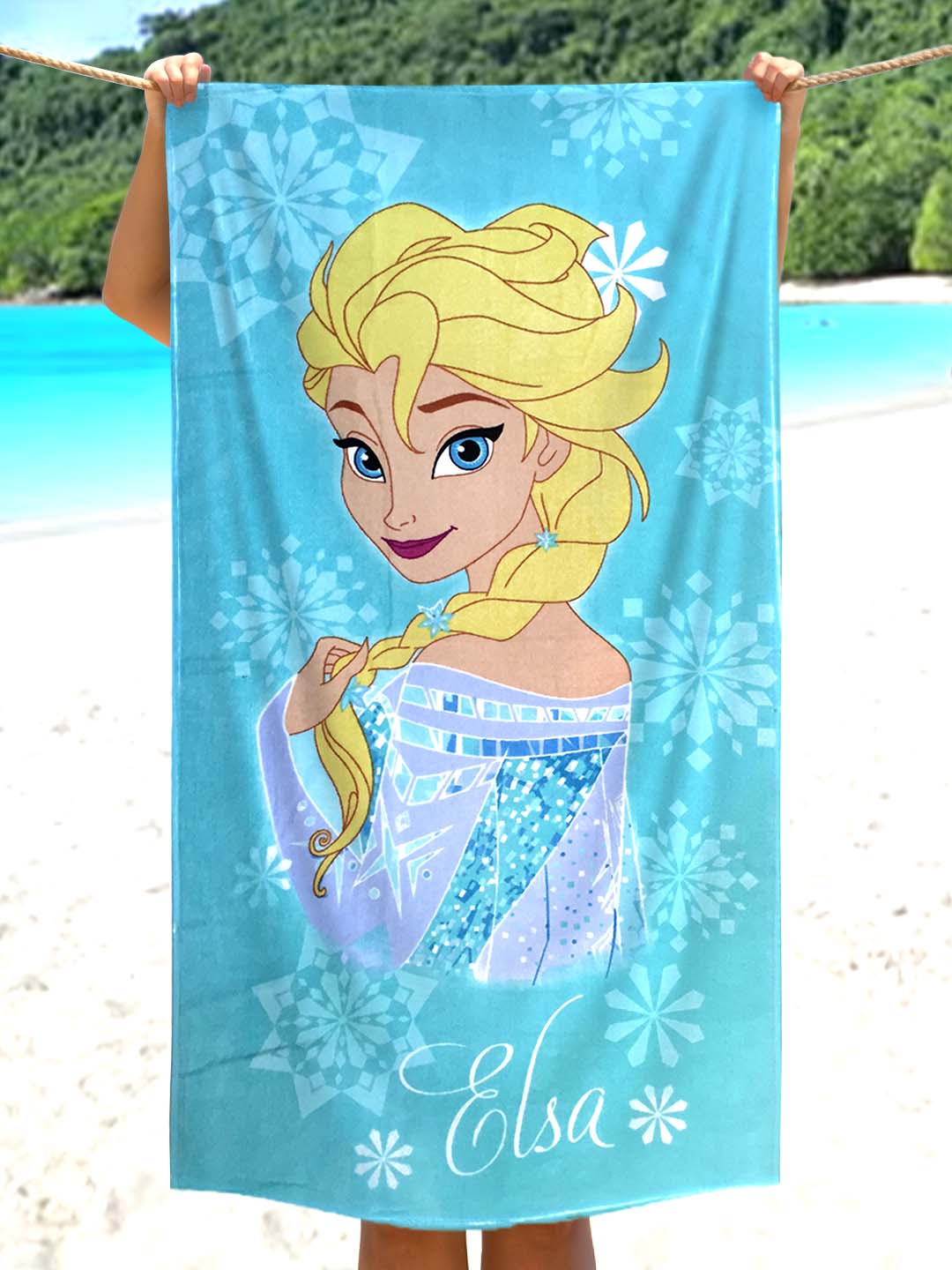 Soft Disney Elsa Frozen kids bath towel in cotton, 350 GSM, 60x120 cm – durable, absorbent, and perfect for kids’ bath time comfort.