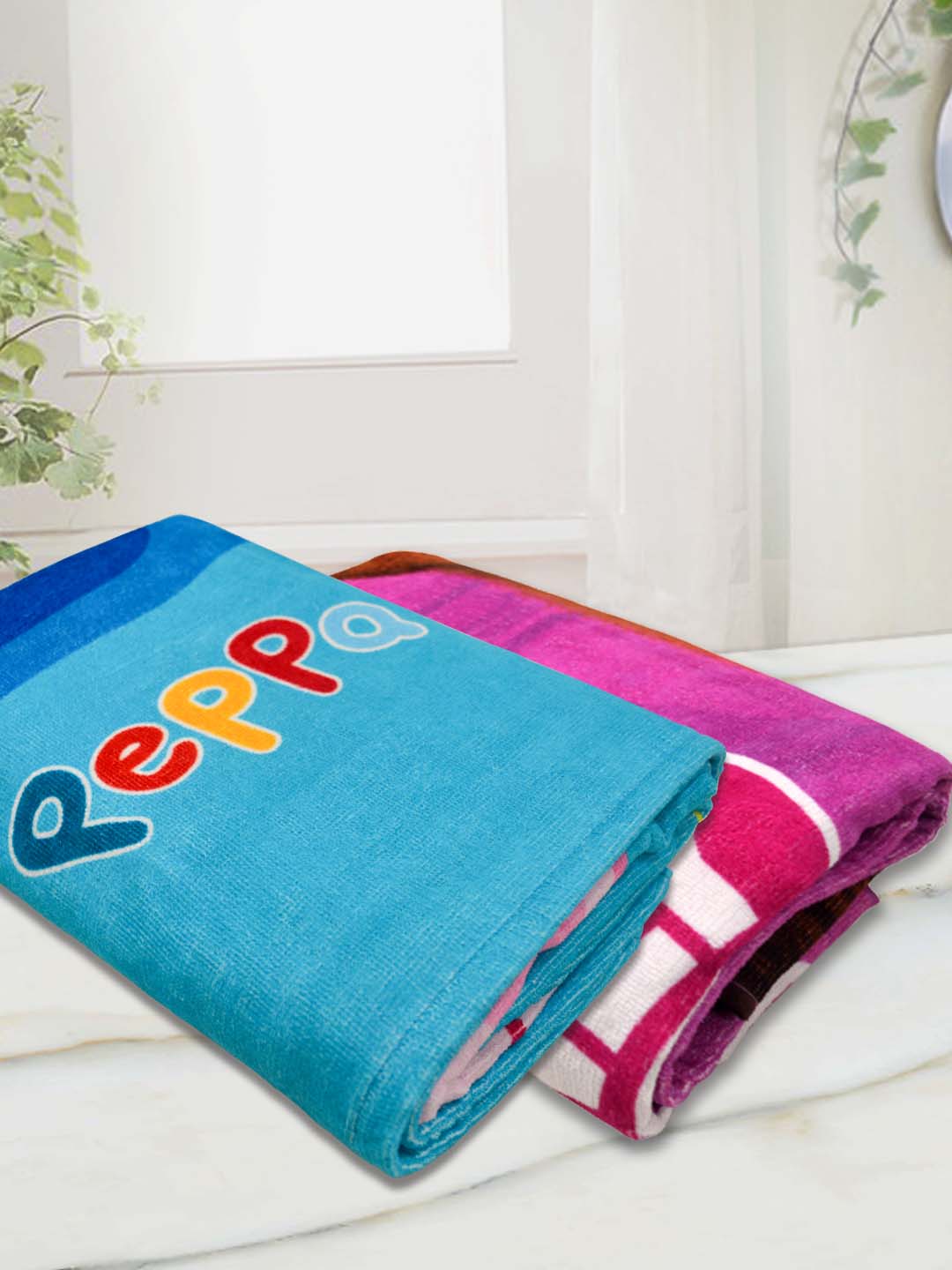 Soft and absorbent kids bath towel by Athom Living featuring Masha and the Bear with Peppa Pig, multicolor 60x120cm, ideal for boys and girls, fun, playful, and cozy, pack of 2 towels.