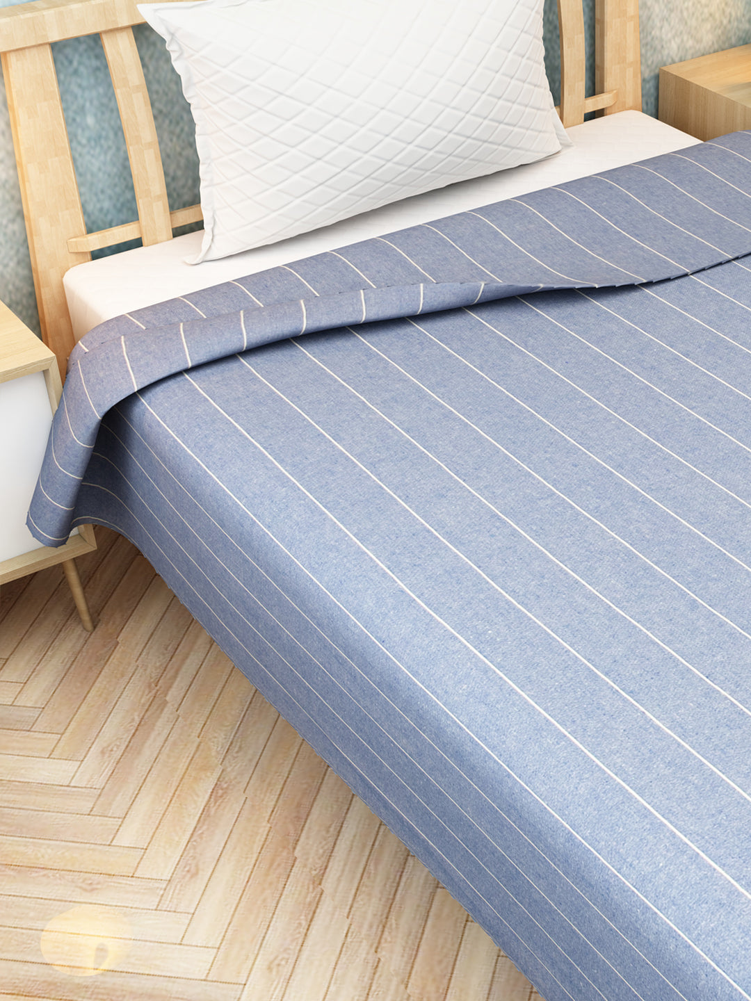 Soft and breathable cotton chaddar from Athom Living in a soothing sky blue shade with summer stripe design. A lightweight, all-season bedsheet ideal for comfort and enhancing your room’s calming look.