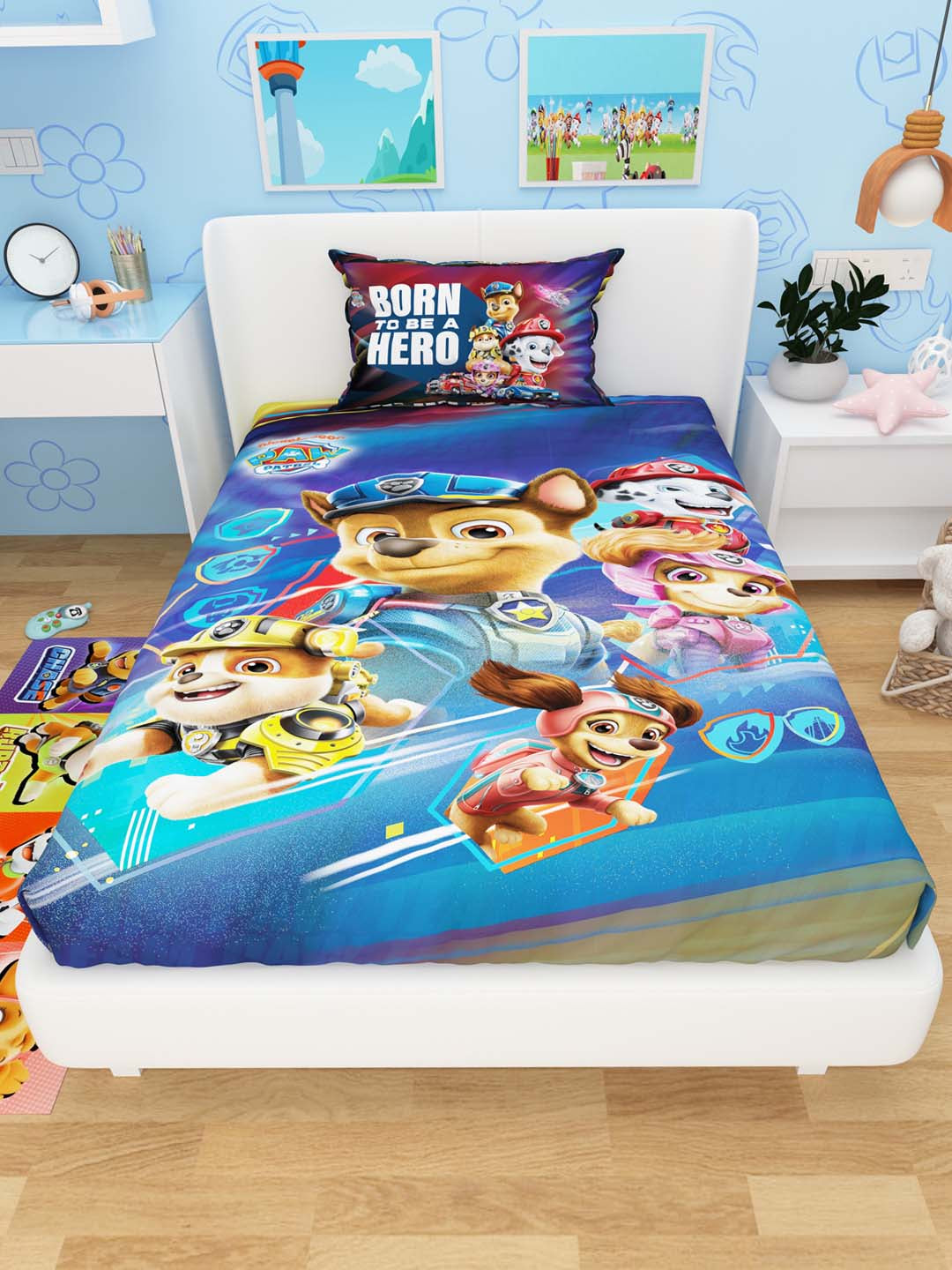Soft and breathable kids cotton single bedsheet with Paw Patrol design by Athom Living, including pillow cover, ideal for enhancing comfort and fun in your child’s bed.