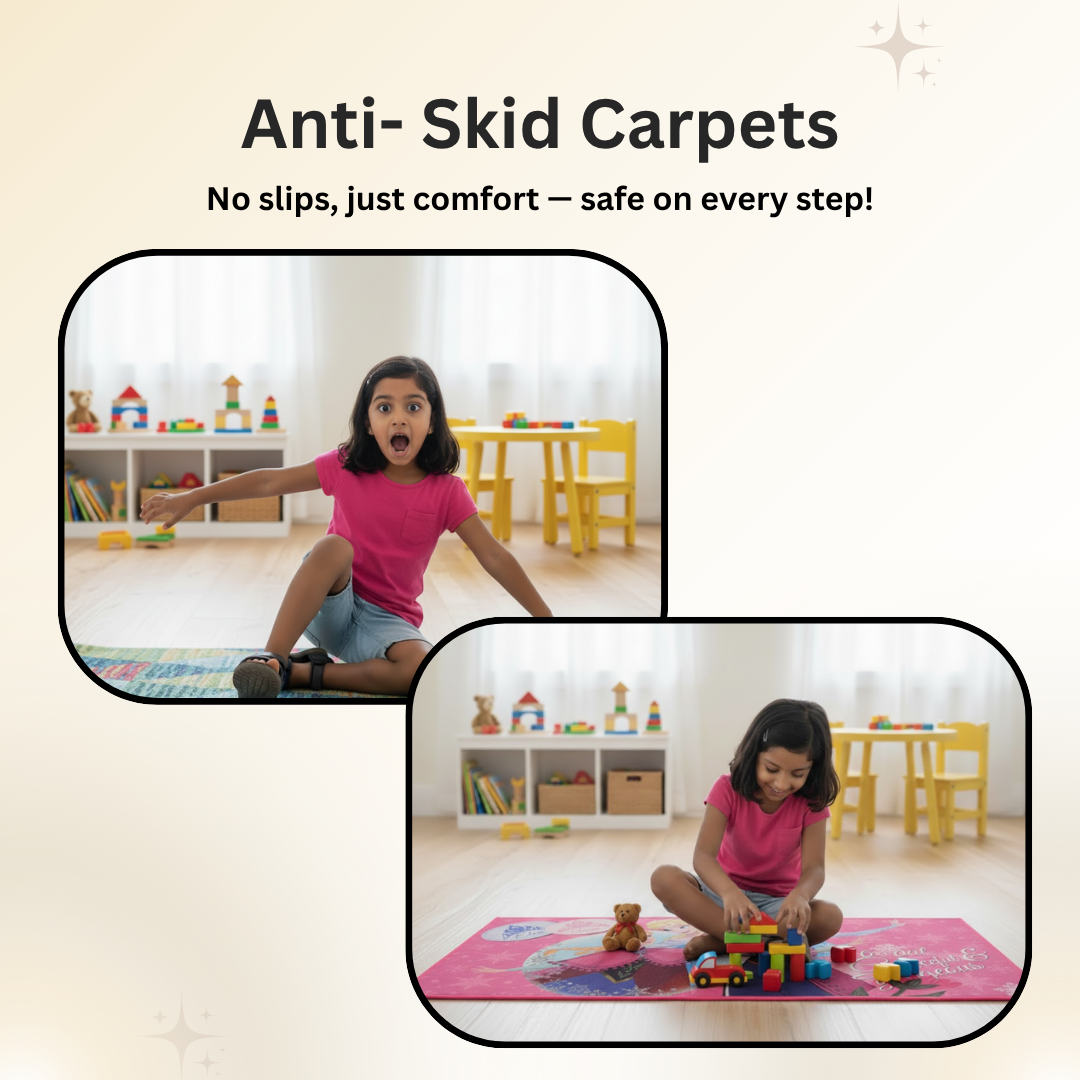 Soft and colorful Disney Frozen Sisters carpet with Elsa and Anna, designed for kids, 90x150cm, comfortable and durable, making bedrooms lively, by Athom Living.