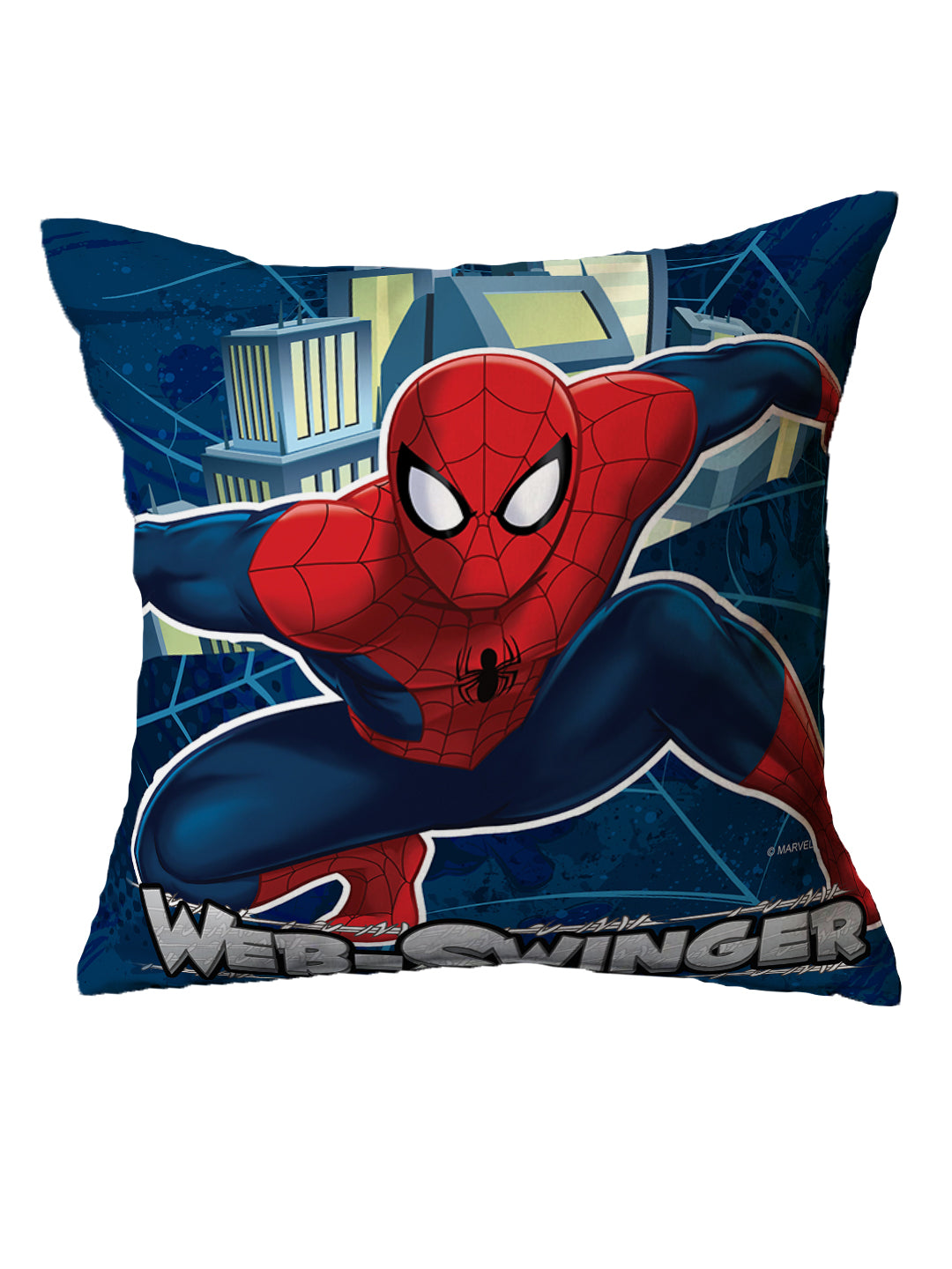 Soft and colorful Marvel SpiderMan "Web-Swinger" Kids Filled Cushion with Cover, ideal for kids’ bedrooms, play areas, or cozy reading nooks, making playtime fun and comfortable.