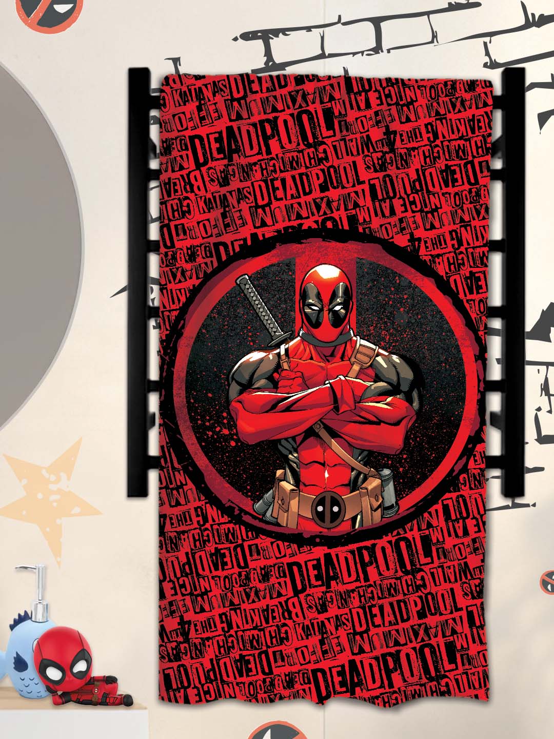 Soft and durable Athom Living Deadpool Themed Kids Cotton Bath Towel, 60x120 cm, ideal for bath or beach use, featuring vibrant Deadpool prints that kids will love every day.