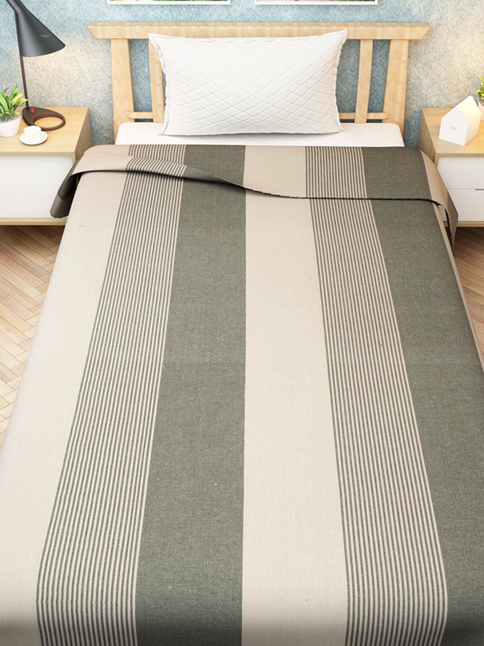 Soft and light striped cotton chaddar by Athom Living made for summer comfort, offering a breathable and elegant bedsheet that blends modern style with daily practicality for any bedroom setting.