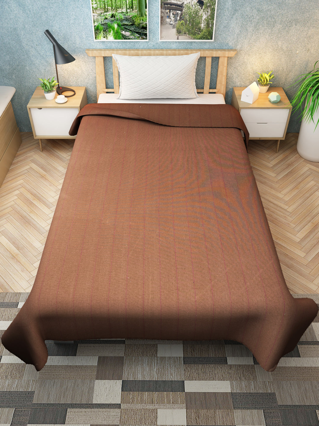 Soft and lightweight brown cotton chaddar designed with elegant summer stripes, perfect for all-season comfort. This Athom Living bedsheet adds a stylish touch to any bedroom décor while offering breathable coziness.
