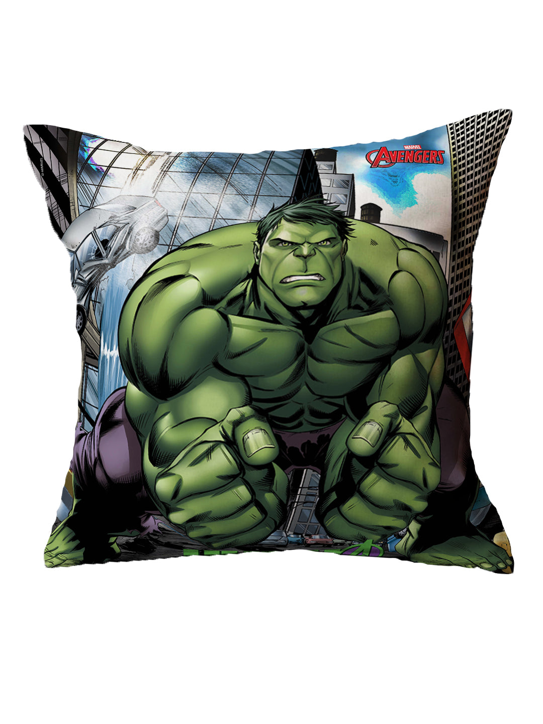 Soft and vibrant Marvel The-Hulk Kids Filled Cushion with Cover, designed by Athom Living, ideal for kids’ rooms, play areas, or as a fun gift for little Marvel fans.