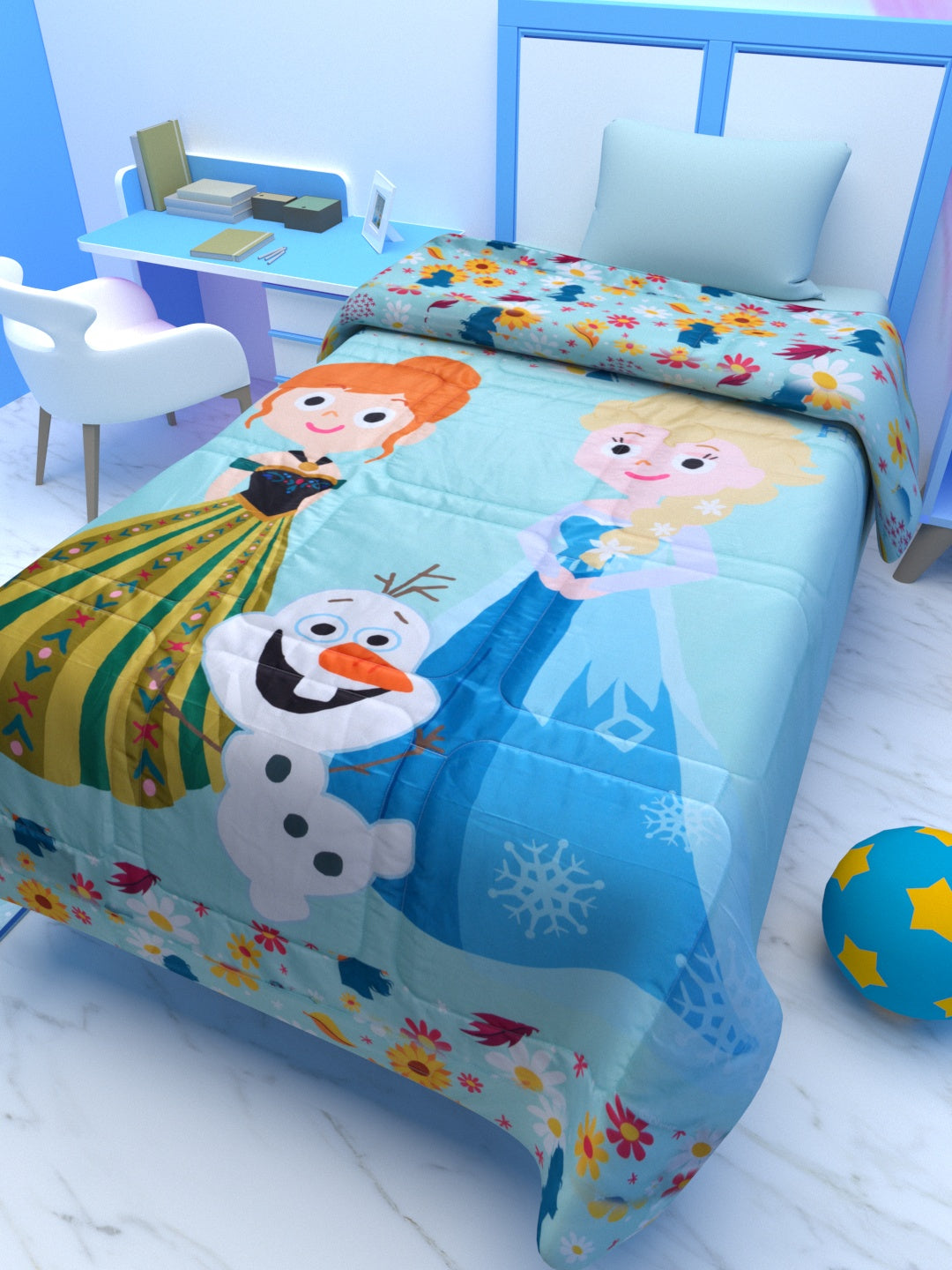 Soft and vibrant kids comforter – Disney Frozen Single comforter featuring Frozen sisters and Iceman, perfect for cozy sleep.