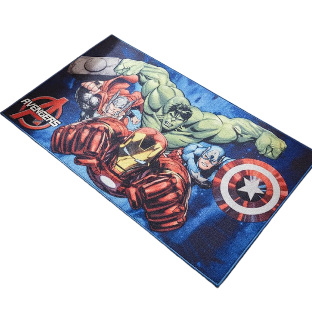 Soft, colorful Marvel Avengers carpet for kids’ rooms, designed with engaging superhero motifs to inspire imaginative play, 90x150cm by Athom Living for comfort and style.
