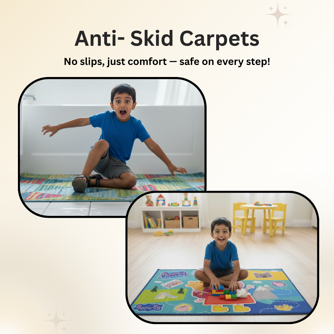 Soft, comfortable, and durable kids’ carpet featuring Peppa Pig adventures, ideal for bedrooms, playrooms, and imaginative fun. Size 90x150cm.