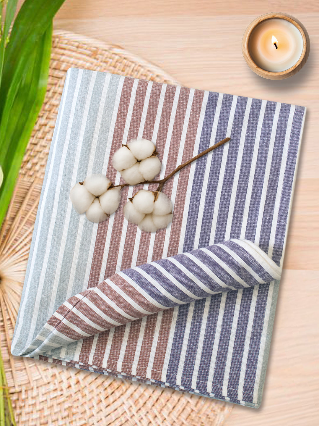Soft cotton chaddar with stylish purple and brown summer stripes by Athom Living, lightweight and cozy, perfect for keeping your single bed comfortable all year long.