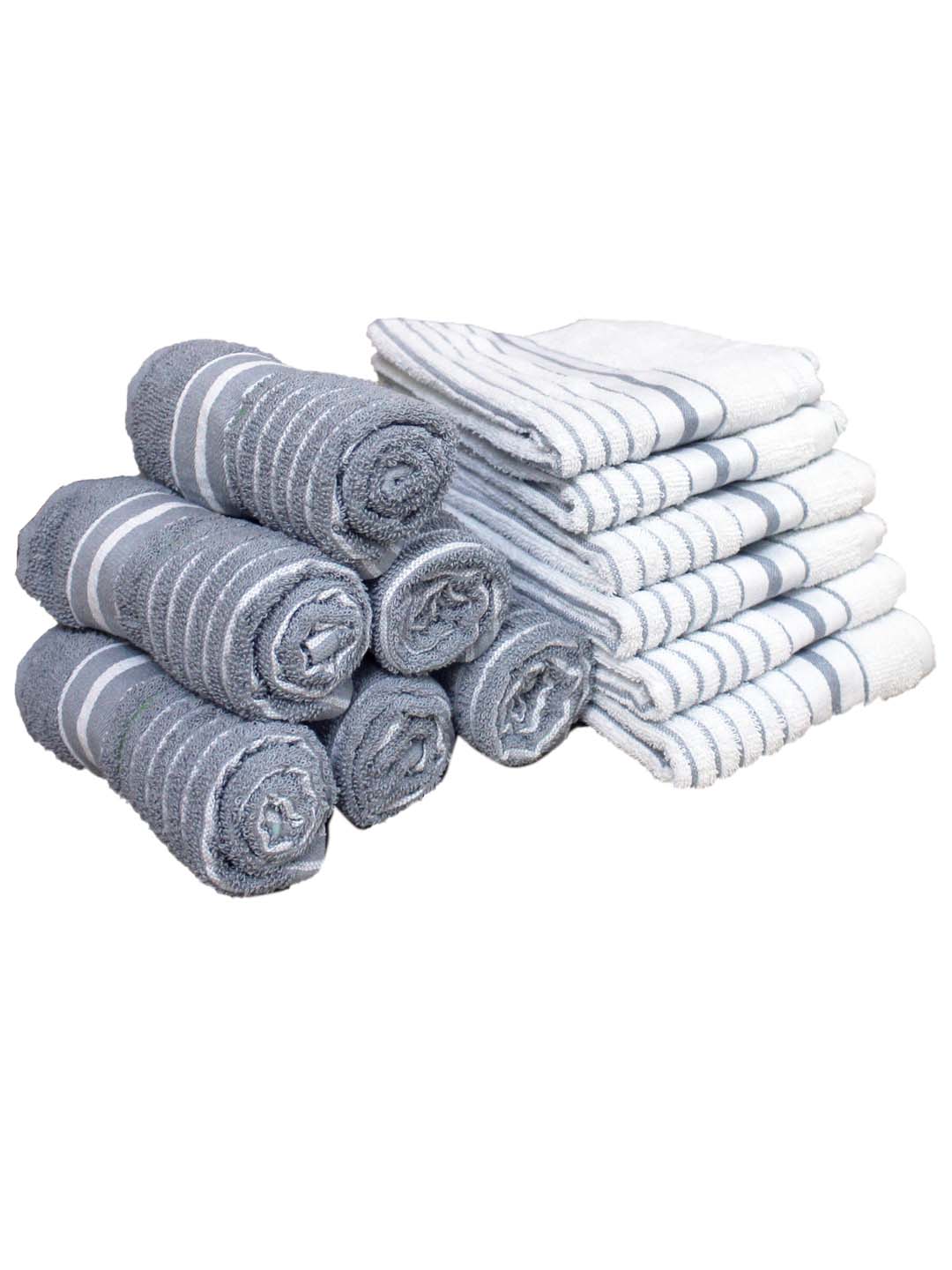 Soft cotton hand towels white and grey pack12 set!