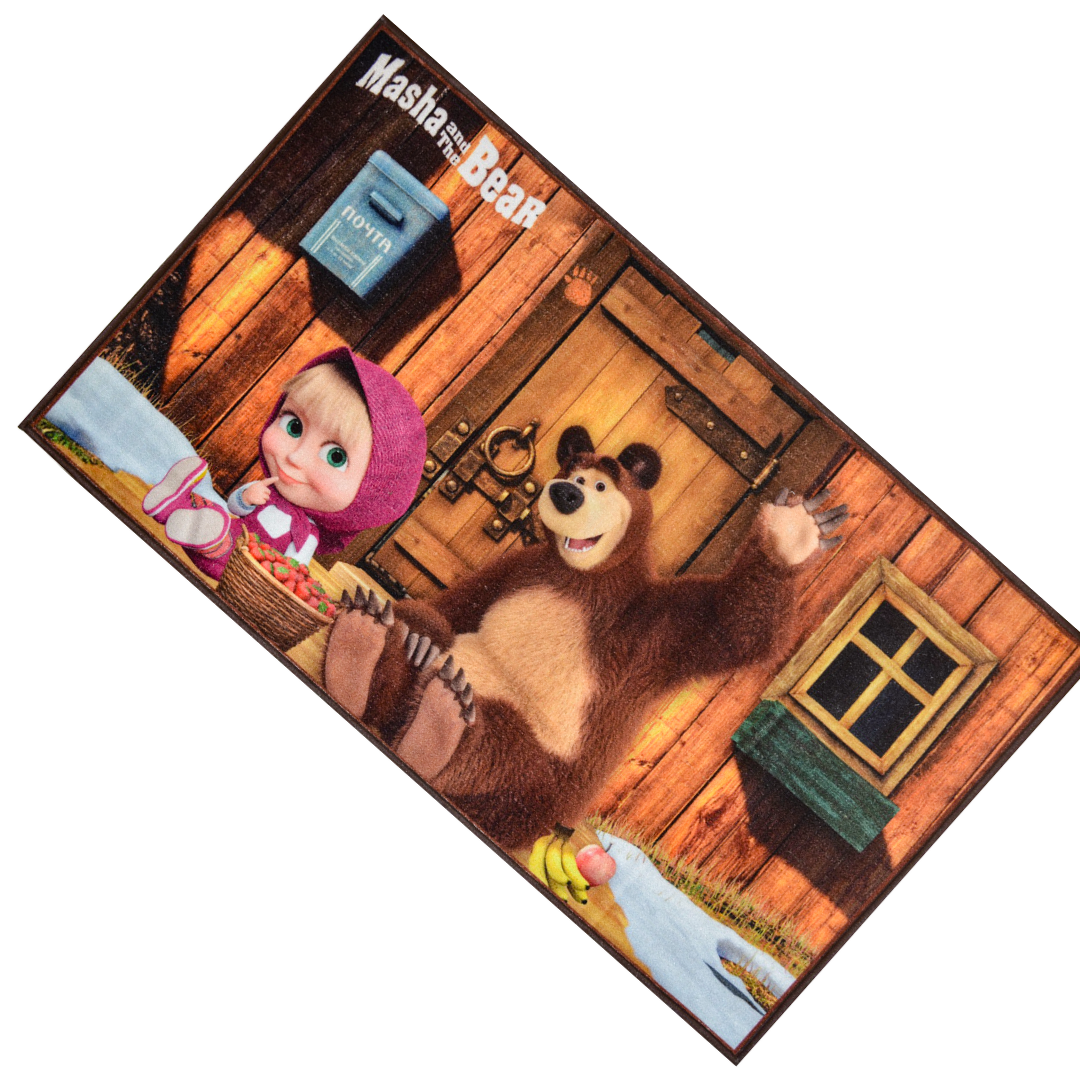 Soft, high-quality kids carpet featuring Masha And The Bear, 90x150cm, perfect for playful activities, providing warmth, comfort, and a fun decorative element for children.