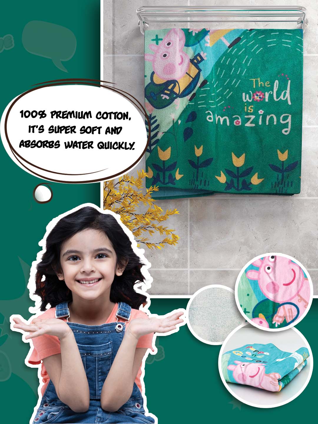 Soft kids towel made of pure cotton for bath time comfort