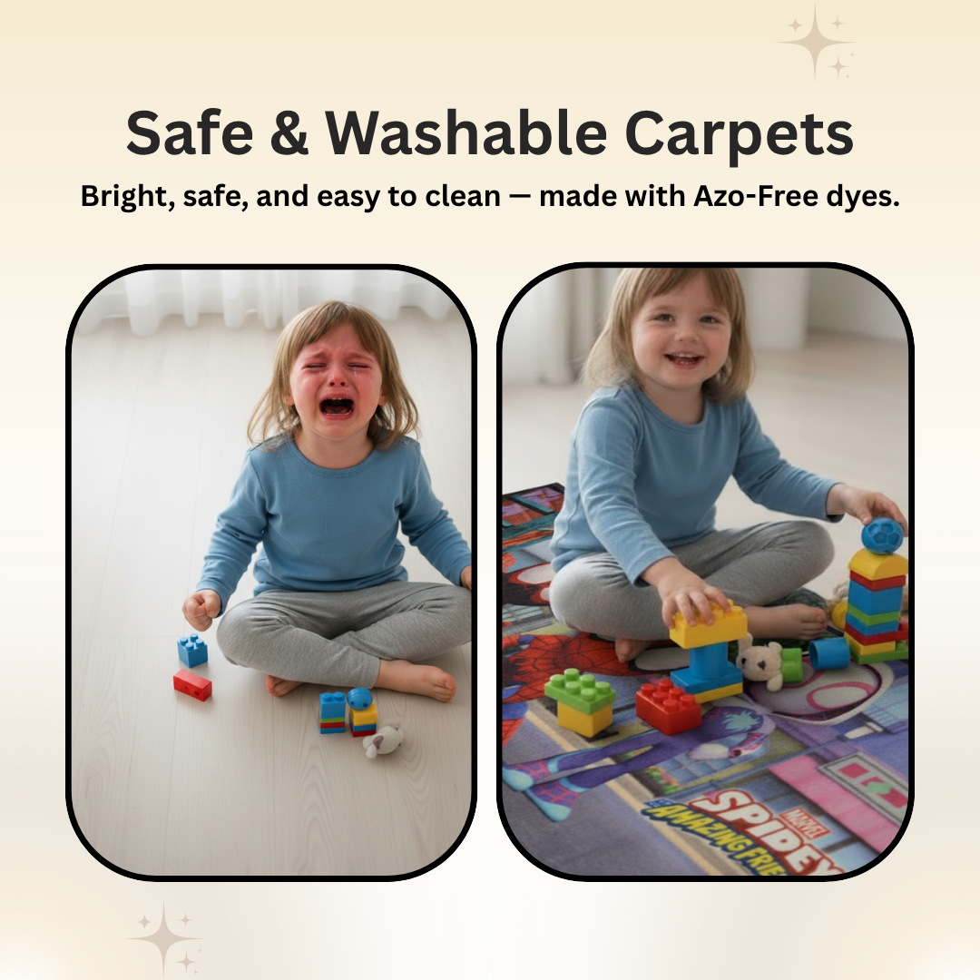 Spidey themed kids runner carpet by Athom Living, crafted to enhance kids’ bedroom décor with bold colors, soft fabric, and playful superhero patterns that inspire imagination and joy.