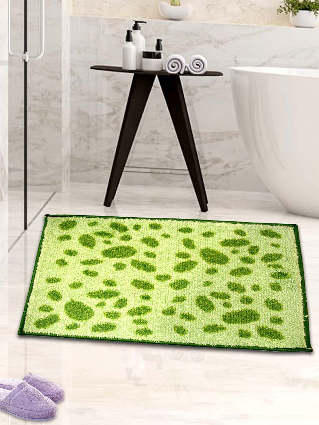 Stylish Green Dotted Micro Designer Soft Anti Slip doormat or bathmat by Athom Living, perfect for adding safety, comfort, and elegance to your bathroom floor or entrance area.