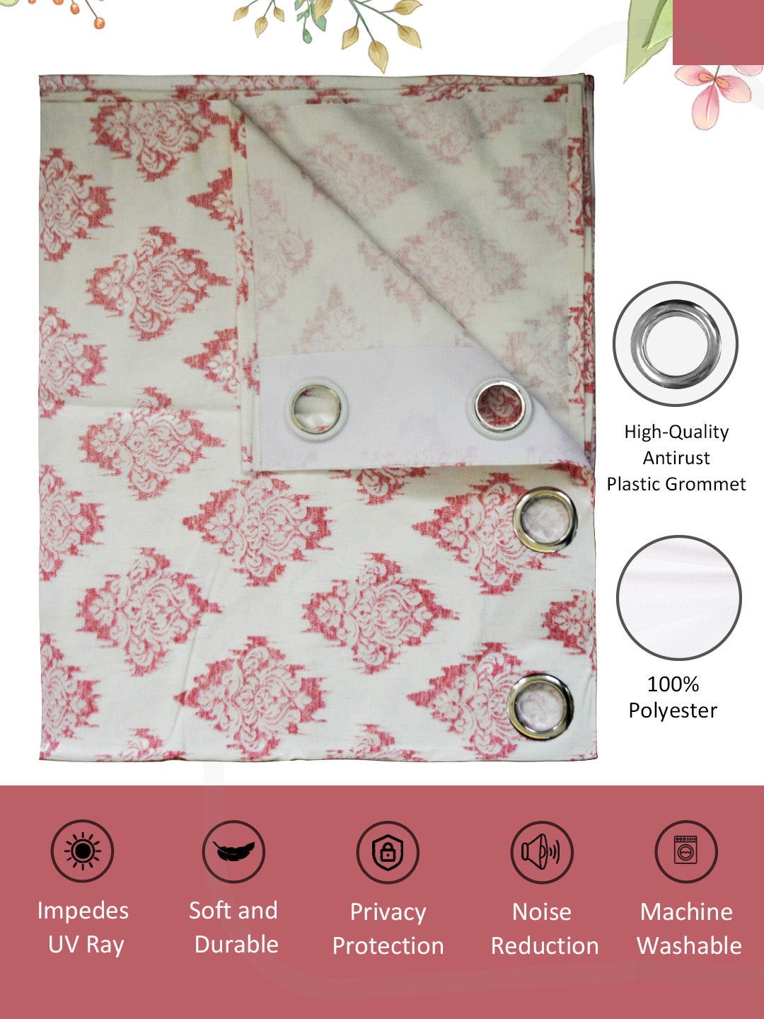 Stylish Solid Window Elegant Drapes Curtain in Vogue Ivory with Rust Orange, set of 2, crafted by Athom Living to bring elegance, durability, and modern charm to your home interiors.