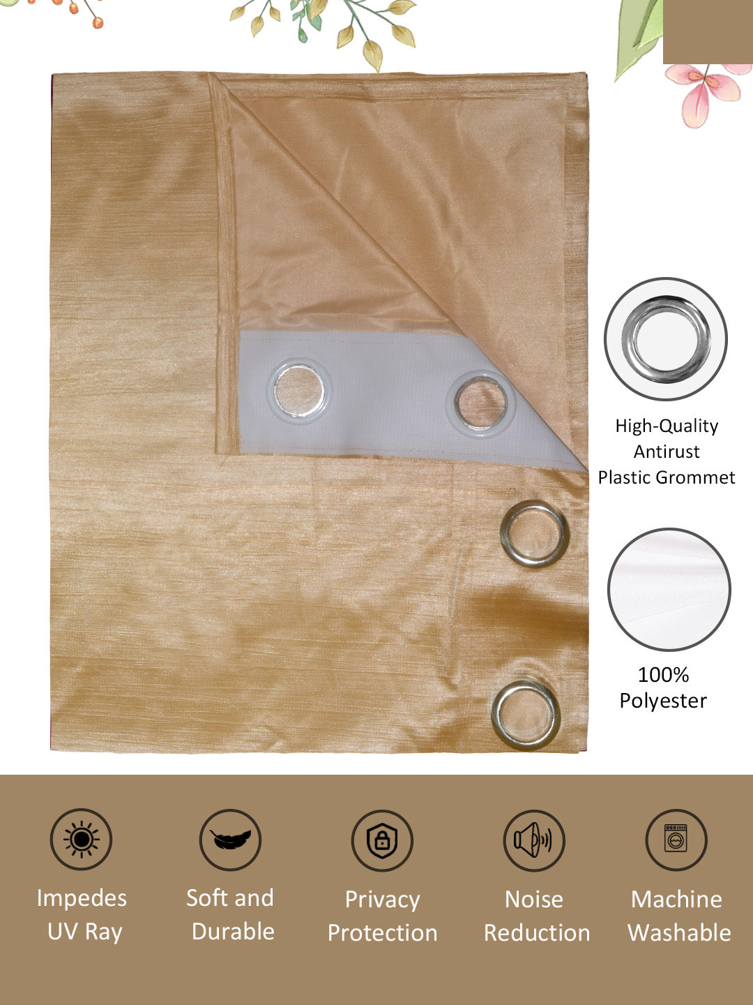 Stylish Vogue Light Golden Brown solid door drapes hung in a bright room setting, offering a premium finish. Athom Living Solid Window Elegant Drapes Curtain delivers timeless elegance and functional coverage.