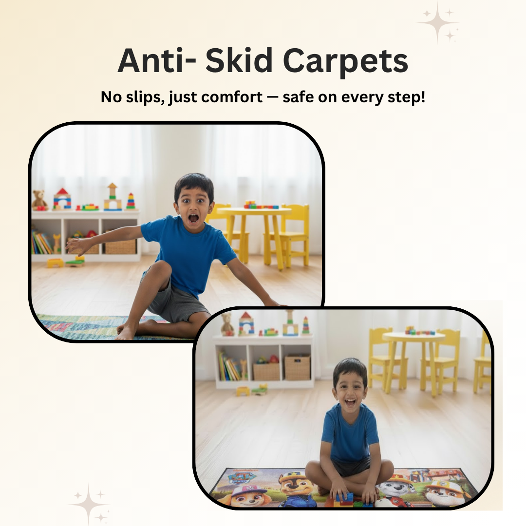 Stylish and functional Paw Patrol themed kids runner carpet by Athom Living, perfect for enhancing room aesthetics, providing soft cushioning, playful design, and creating a cheerful environment.