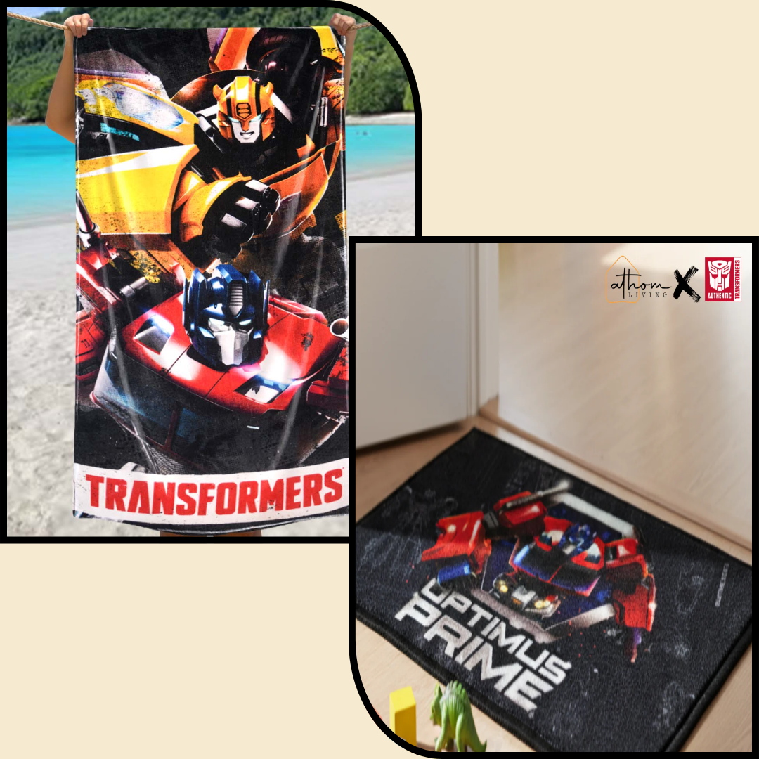 Transform bath time with Athom Living’s Transformer Kids Bath Towel and kids doormat combo pack, featuring soft, absorbent towel and colorful kids doormat perfect for any child’s room.