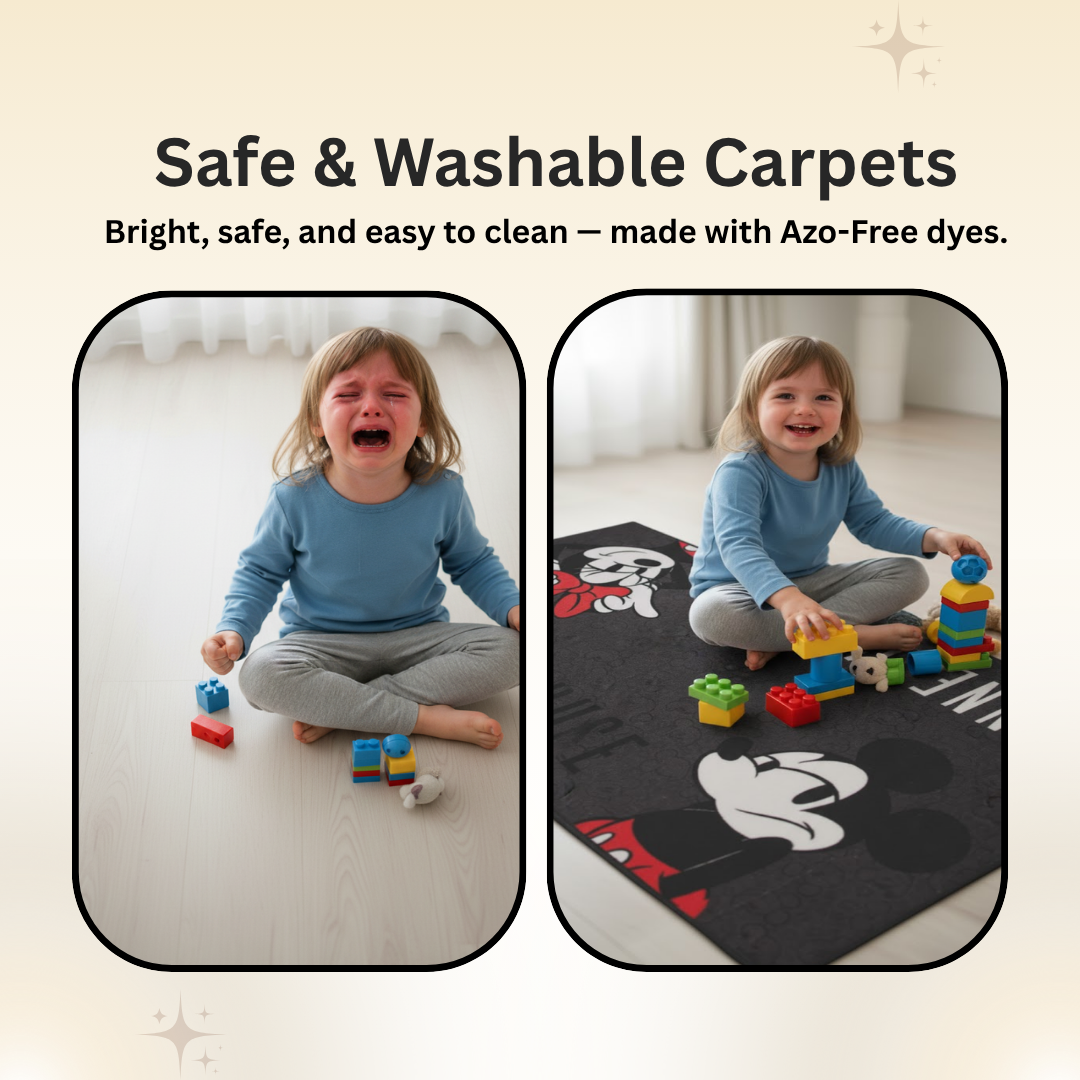 Transform your child’s room with this Mickey Mouse themed carpet by Athom Living, offering plush comfort, bright character designs, and long-lasting construction for a playful and durable carpet.