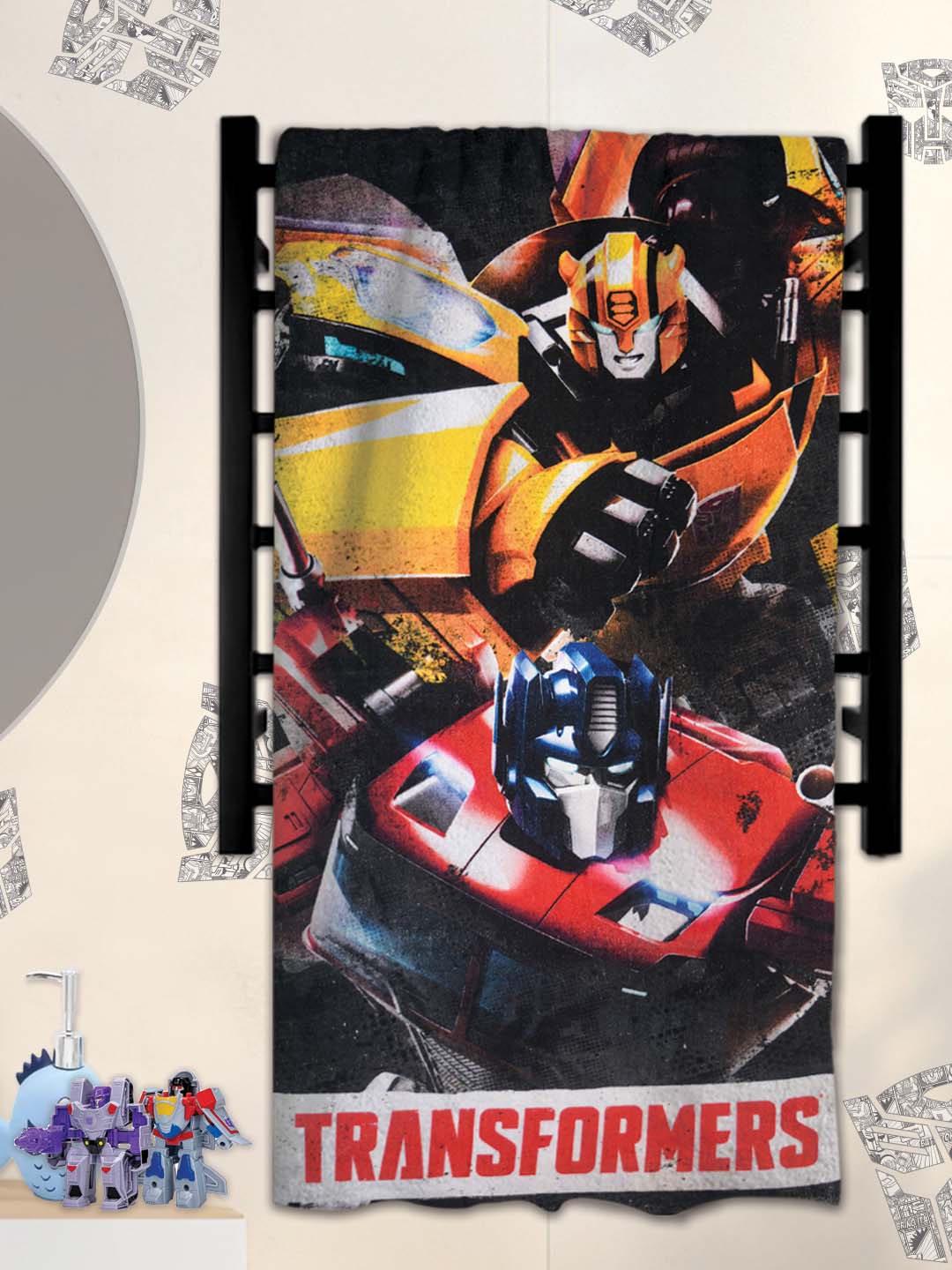 Transformers kids bath towel 60x120 cm by Athom Living crafted with soft cotton for quick drying, designed to pair beautifully with any themed Comforter & Bath Towel collection for children.