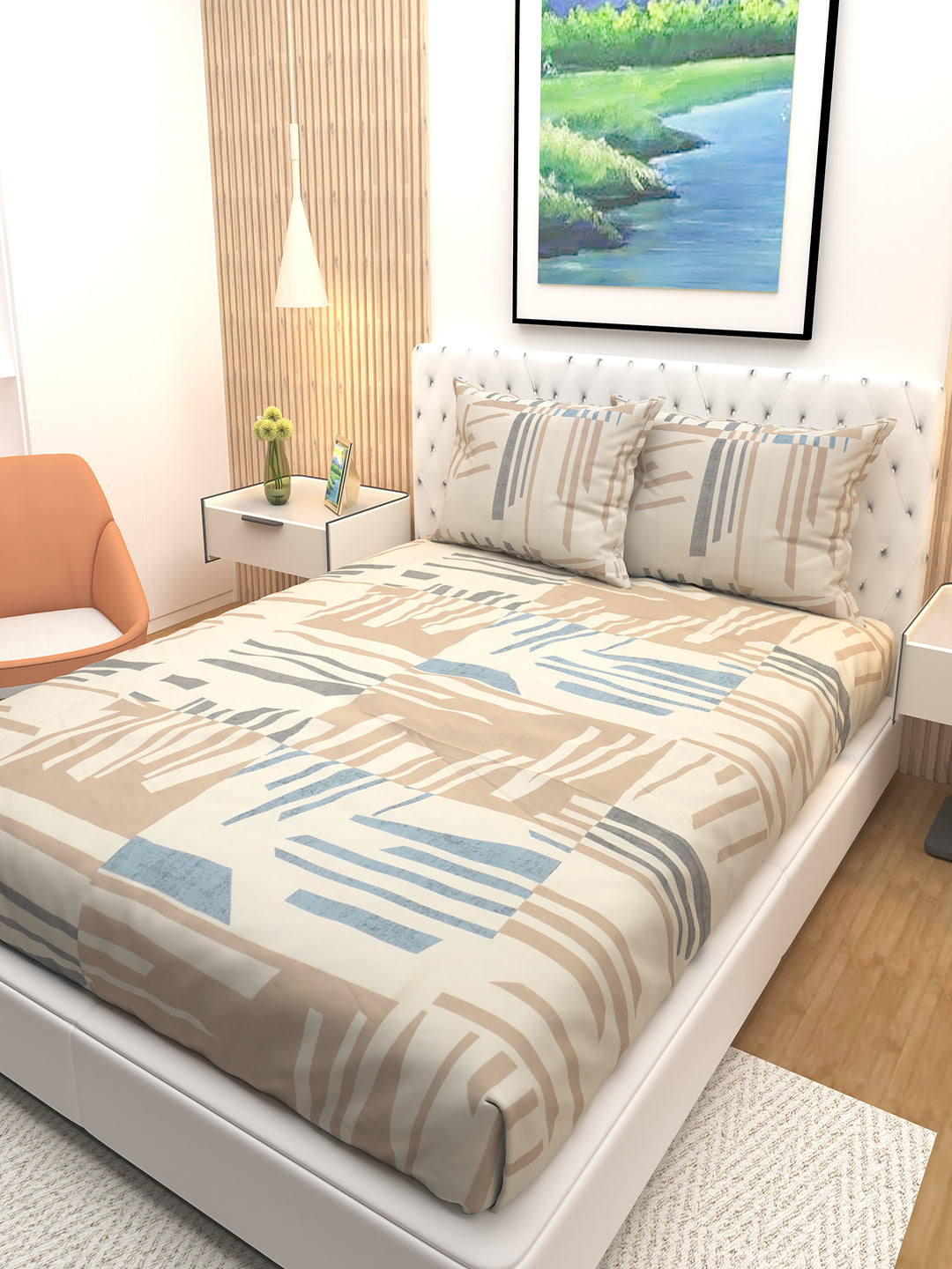 Upgrade your bedroom with Premium Magno Cream Abstract bedsheet by Athom Living, featuring 2 matching pillows, soft fabric, and elegant design for a comfortable and stylish sleep.