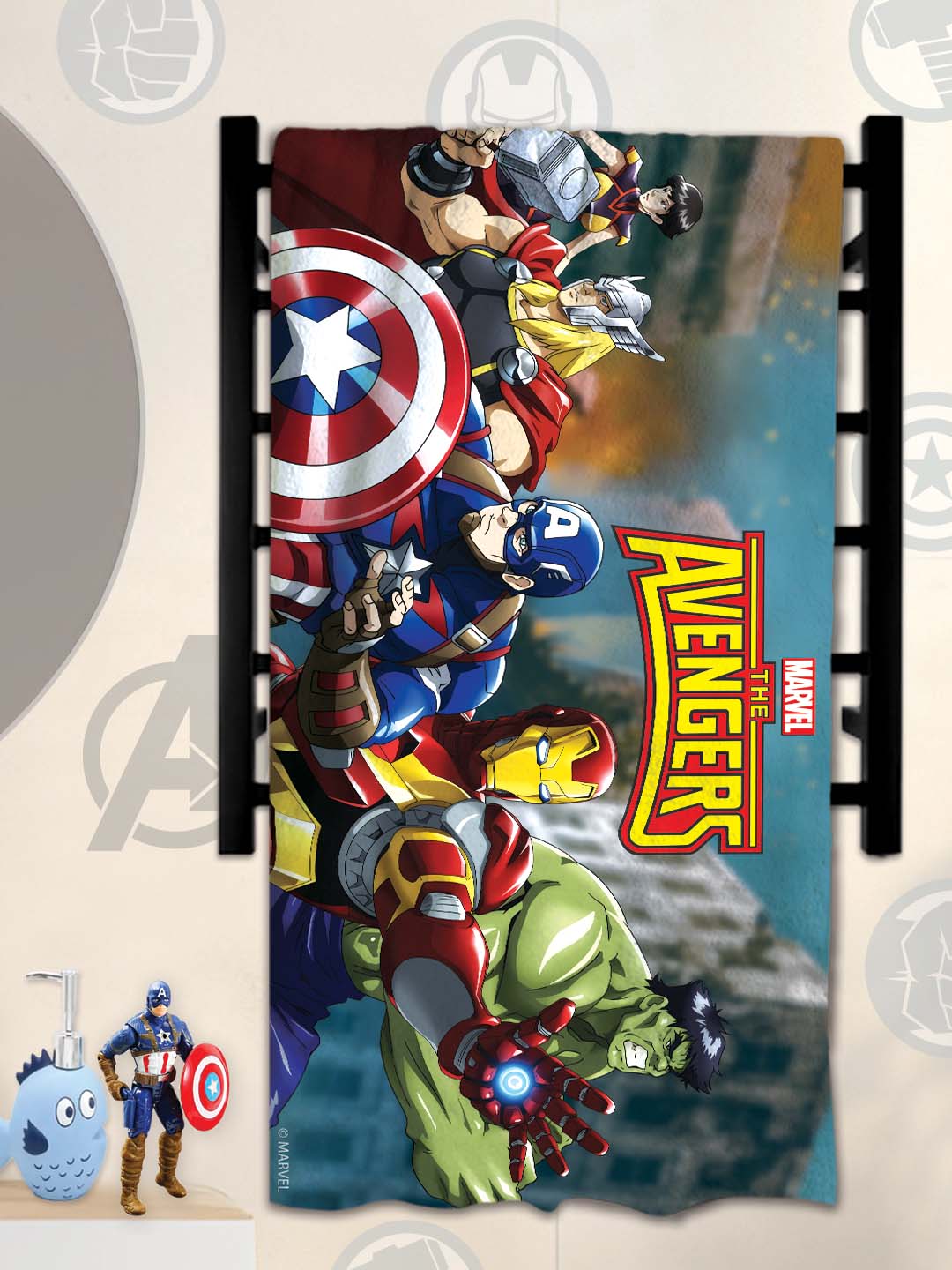 Vibrant Avengers Themed Kids Cotton Bath Towel by Athom Living crafted for gentle skin and quick drying. This premium Bath Towel showcases bold superhero graphics loved by children during bath time.