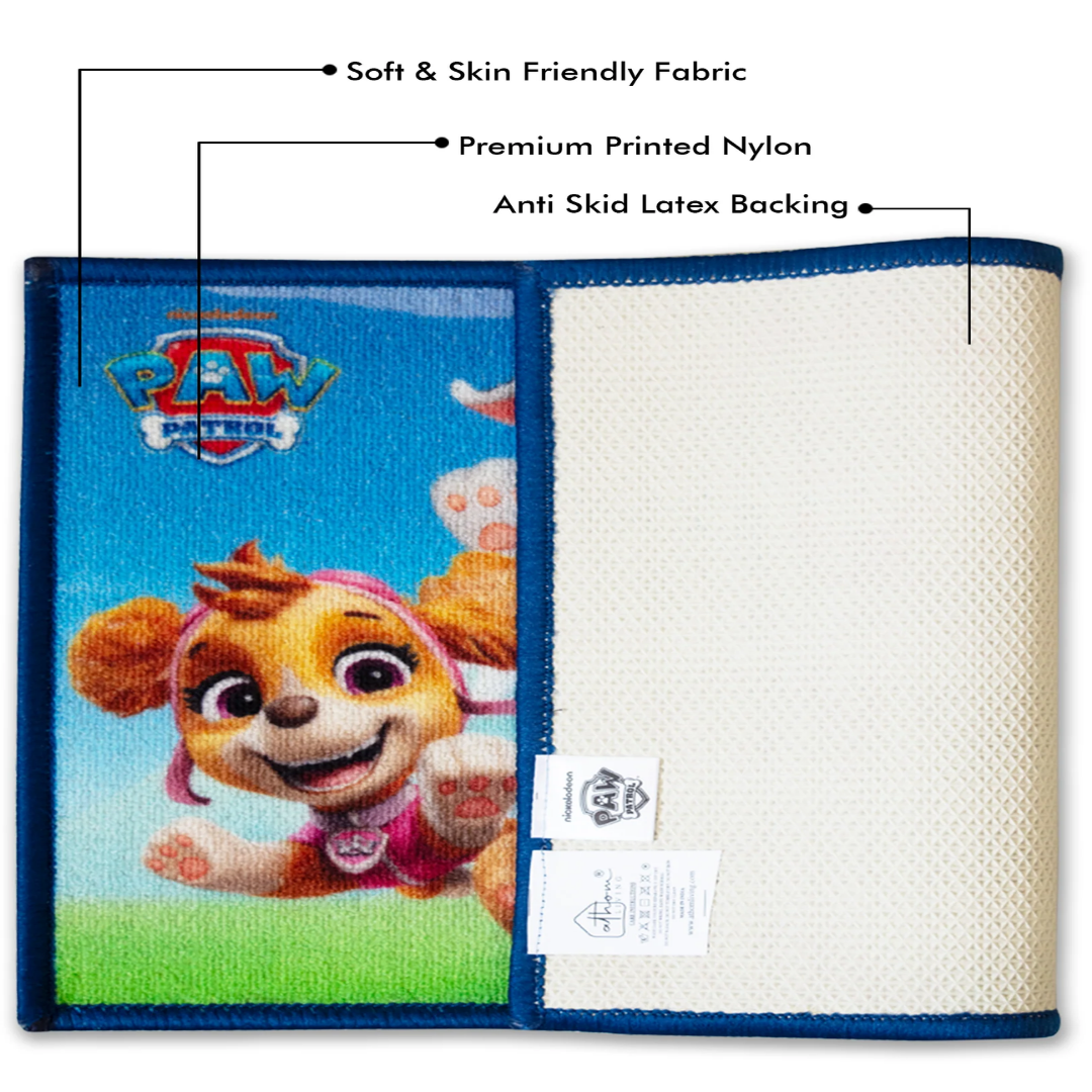 Vibrant Paw Patrol Anti Skid kids Doormat by Athom Living showcasing “Let the pups lead the way” artwork, designed for safety, comfort, and cheerful décor to enhance kids’ room entrances and floors.