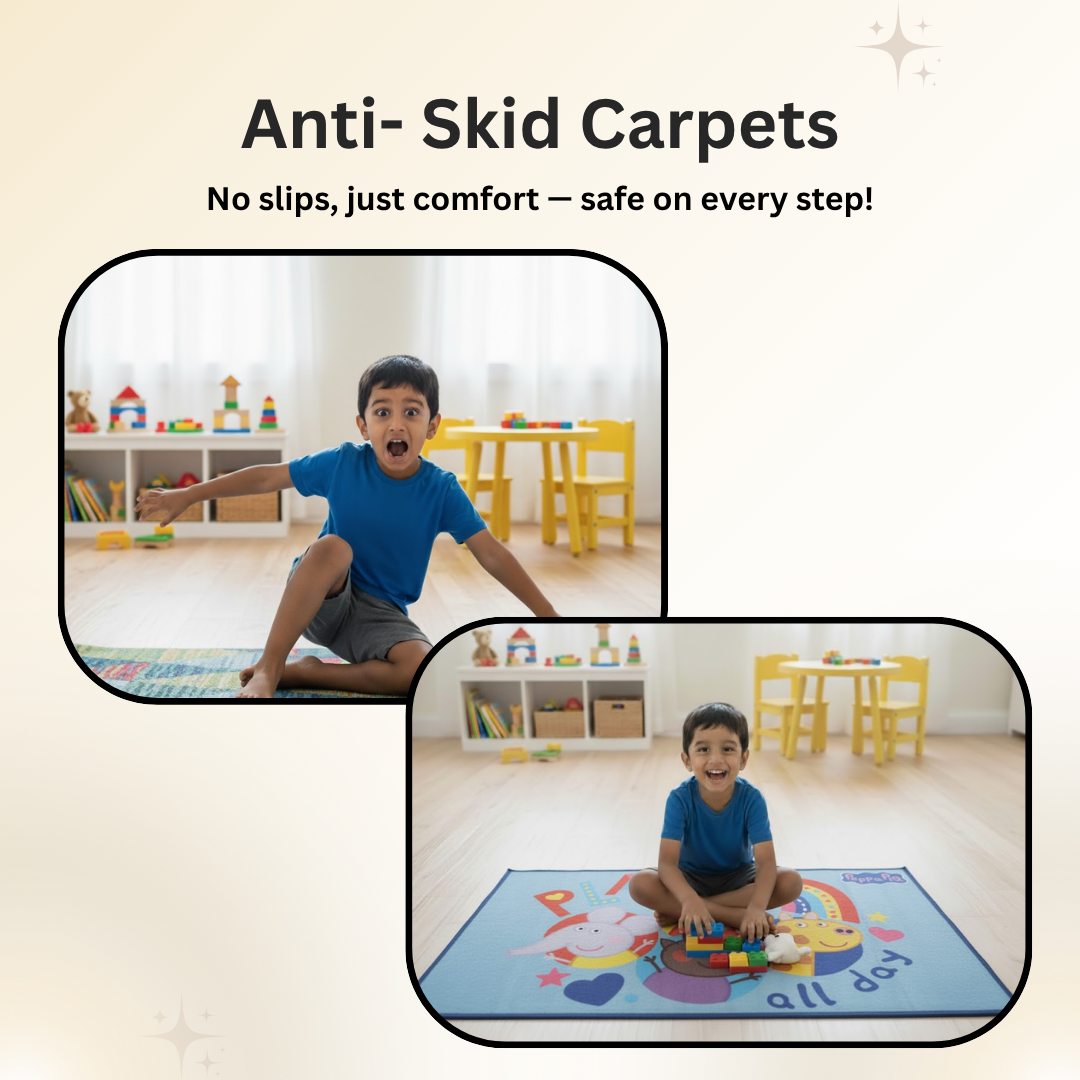 Vibrant Peppa Pig carpet by Athom Living, designed to delight children while offering a soft, safe surface for play. This 90x150cm carpet is fun, cozy, and perfect for kids’ rooms.