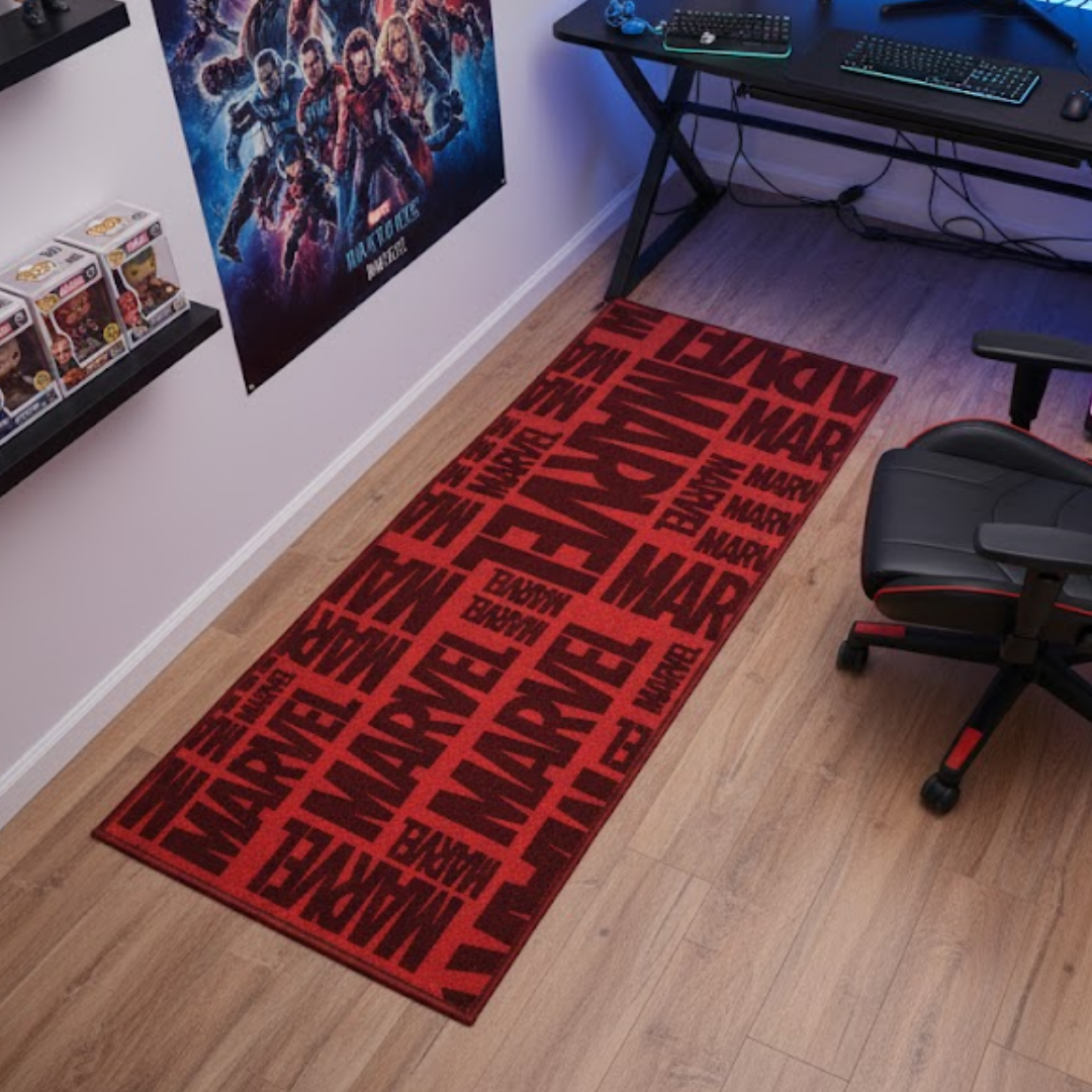 Vibrant Red Marvel themed kids runner carpet by Athom Living, perfect for superhero fans, adding fun, color, and comfort to any child's room with playful design and soft texture.