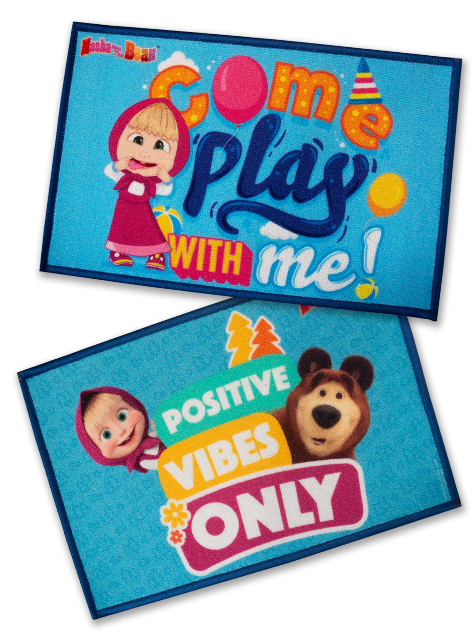 Vibrant multicolor Masha and The Bear themed doormat set of 2 by Athom Living – durable nylon, anti-skid, perfect for kids’ room décor.
