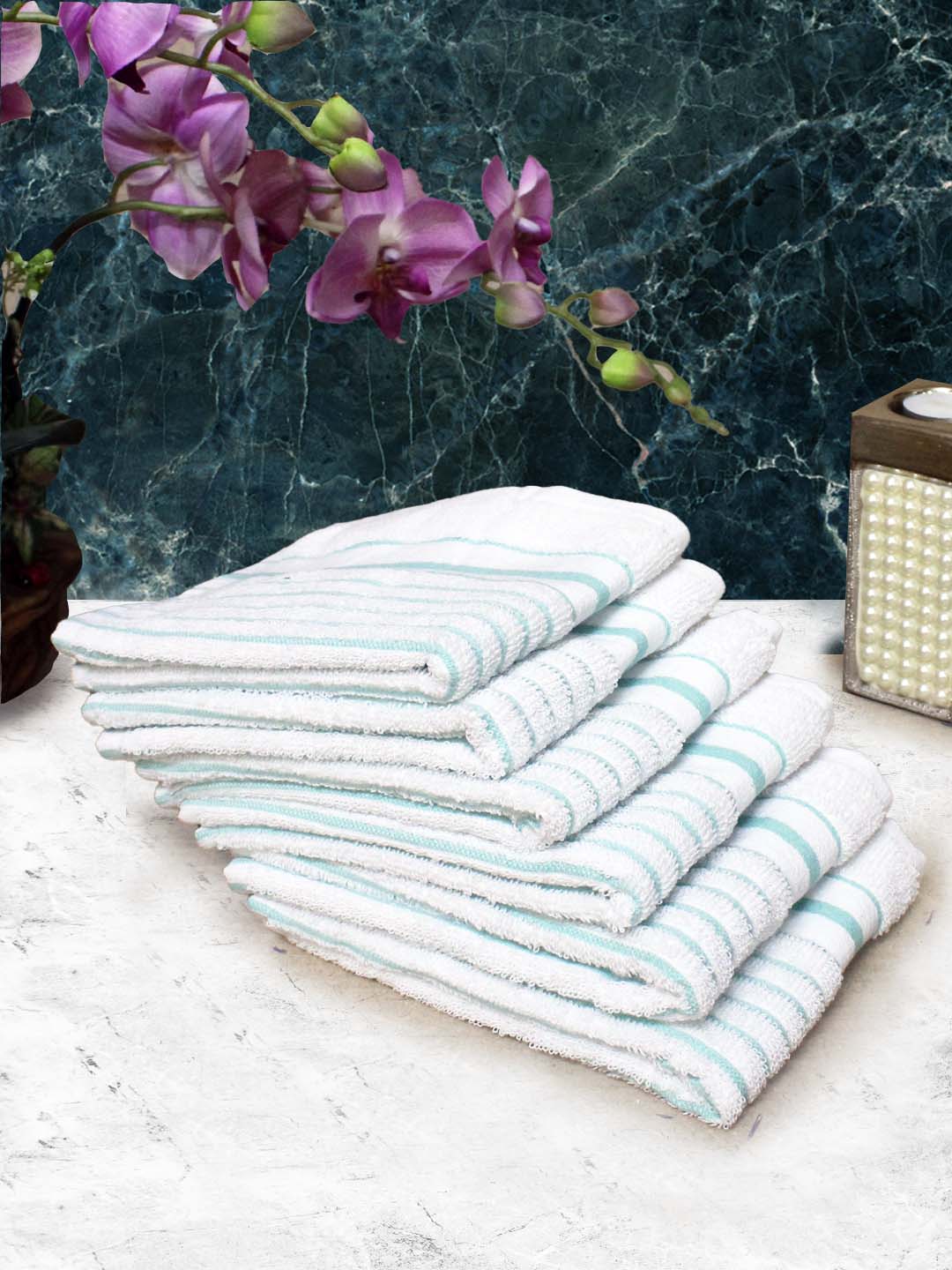 White cotton soft hand towel set of 6 