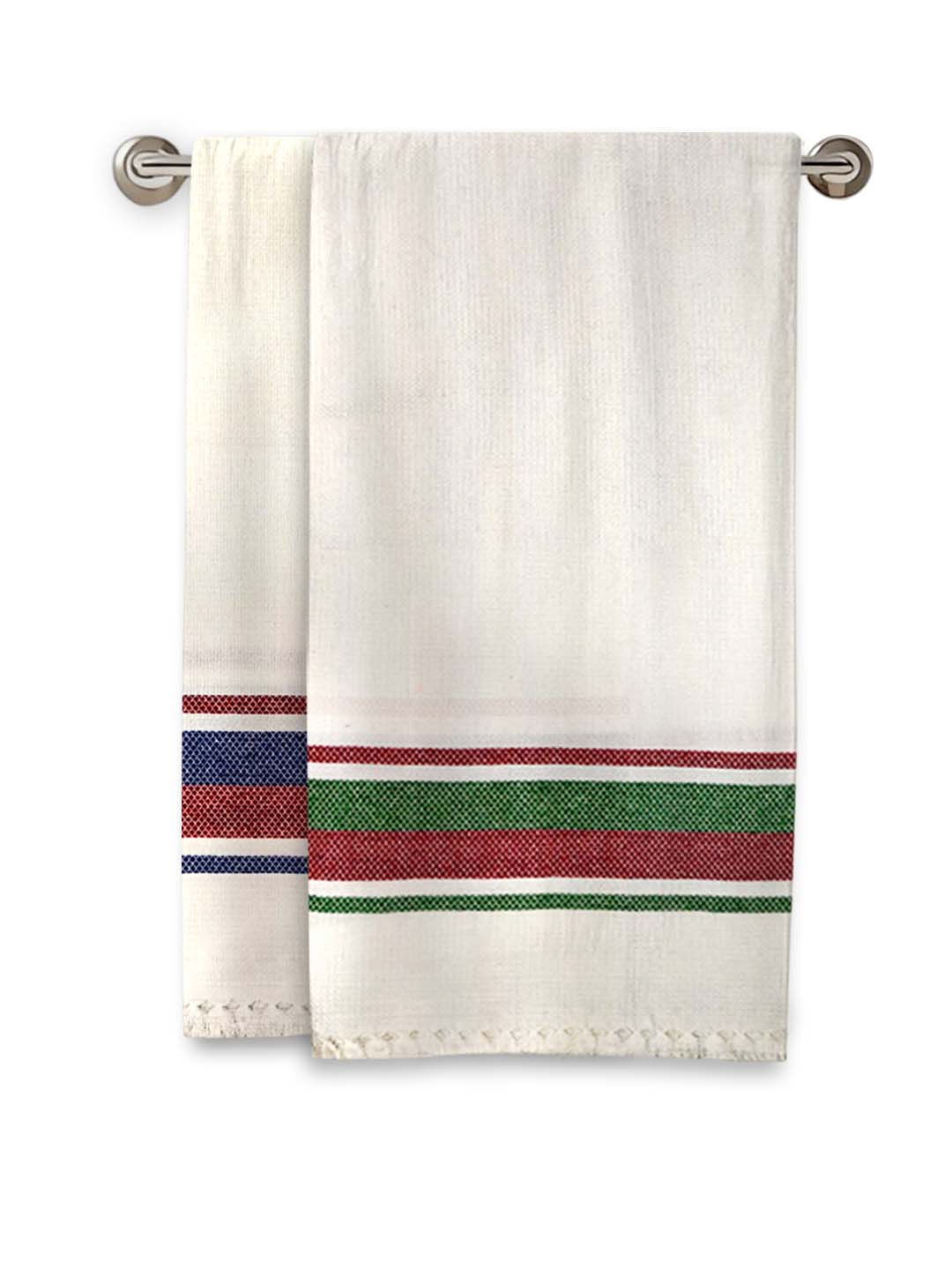 White cotton waffle bath towel set of 2 