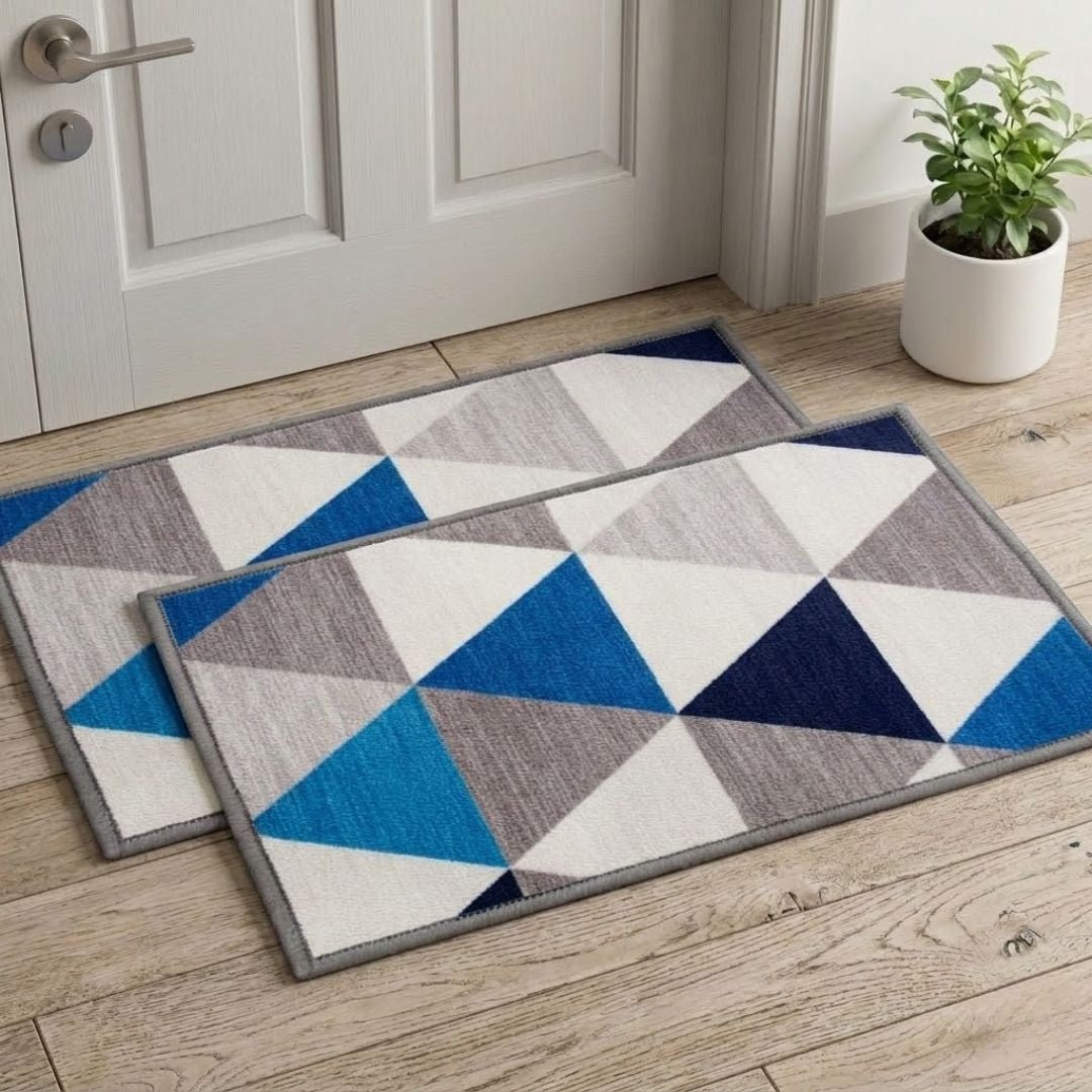Angel Blue Premium Anti Slip Printed Door Mat Pack of 2 by Athom Living - Athom Living