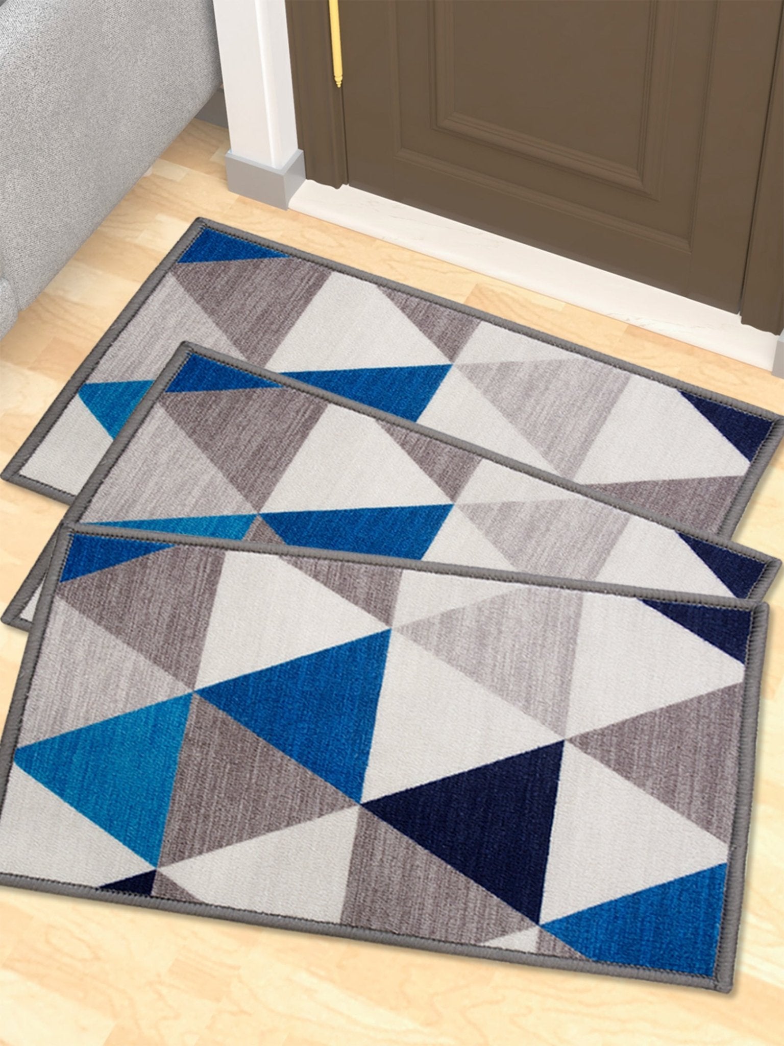 Angel Blue Premium Anti Slip Printed Door Mat Pack of 3 by Athom Living - Athom Living